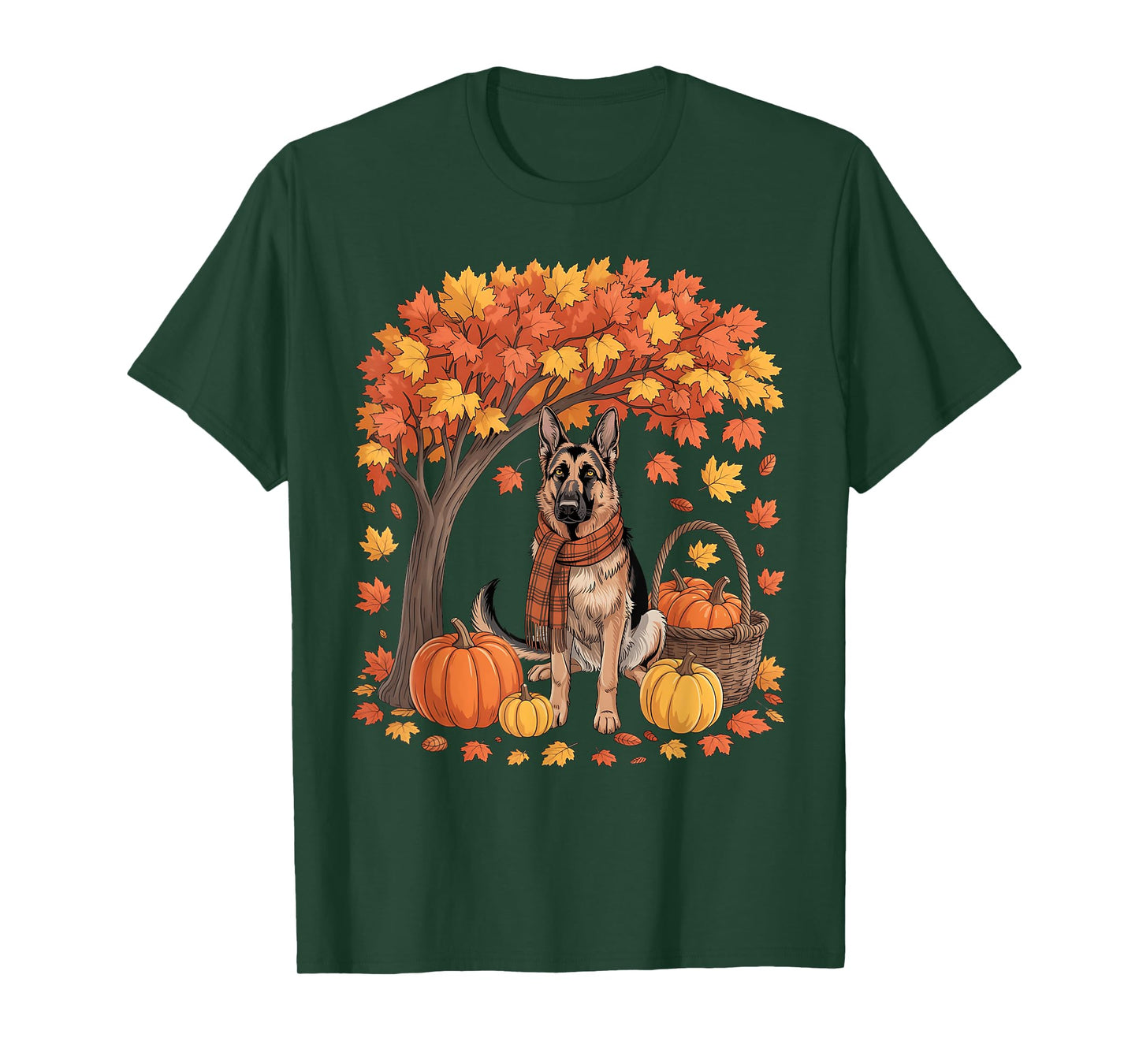 German Shepherd Dog Fall Scarf Pumpkin Autumn Thanksgiving T-Shirt