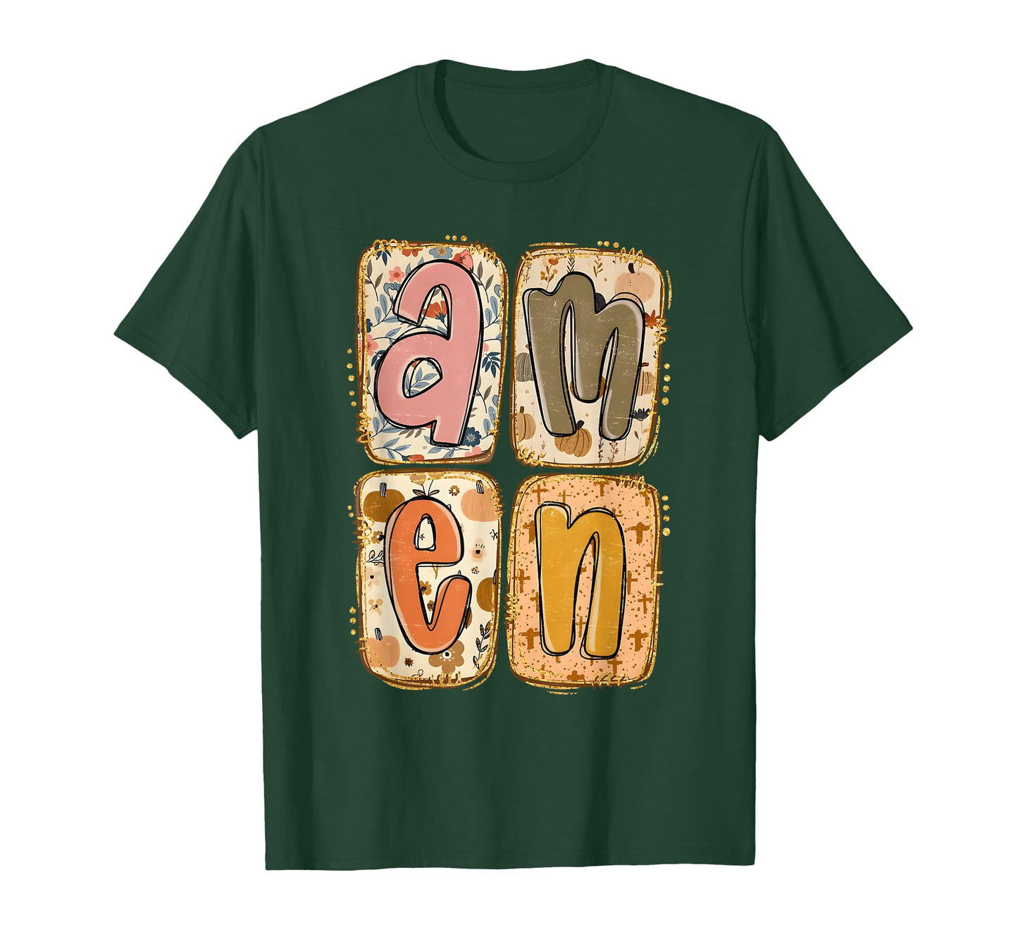 Amen Christian Faith Fall Pumpkin Floral Religious T-Shirt