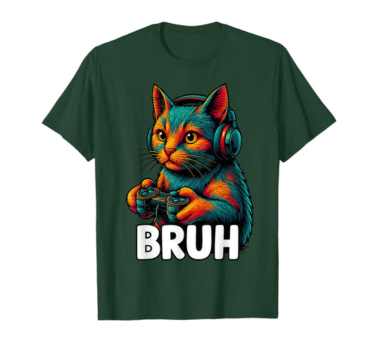 Funny Bruh Cat Gamer Video Games Gaming Gifts for Men Boys T-Shirt