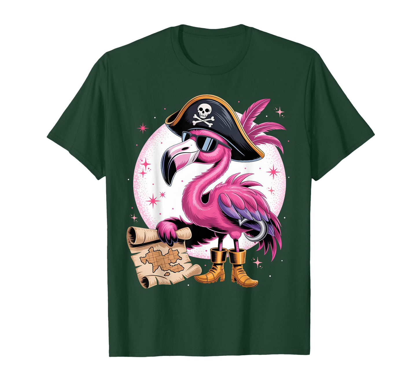 Pirate Pink Flamingo Funny Halloween Party Costume Men Women T-Shirt