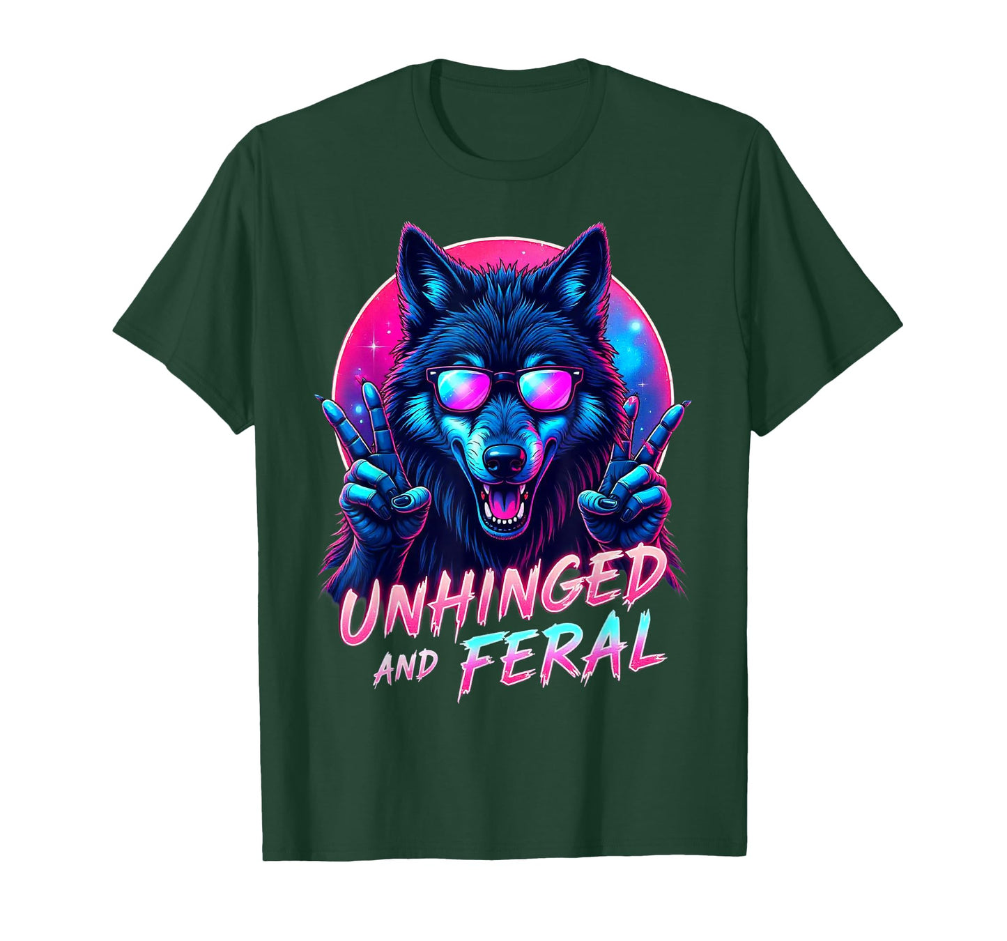 Cyberpunk Wolf Unhinged and Feral Vaporwave Aesthetic T-Shirt
