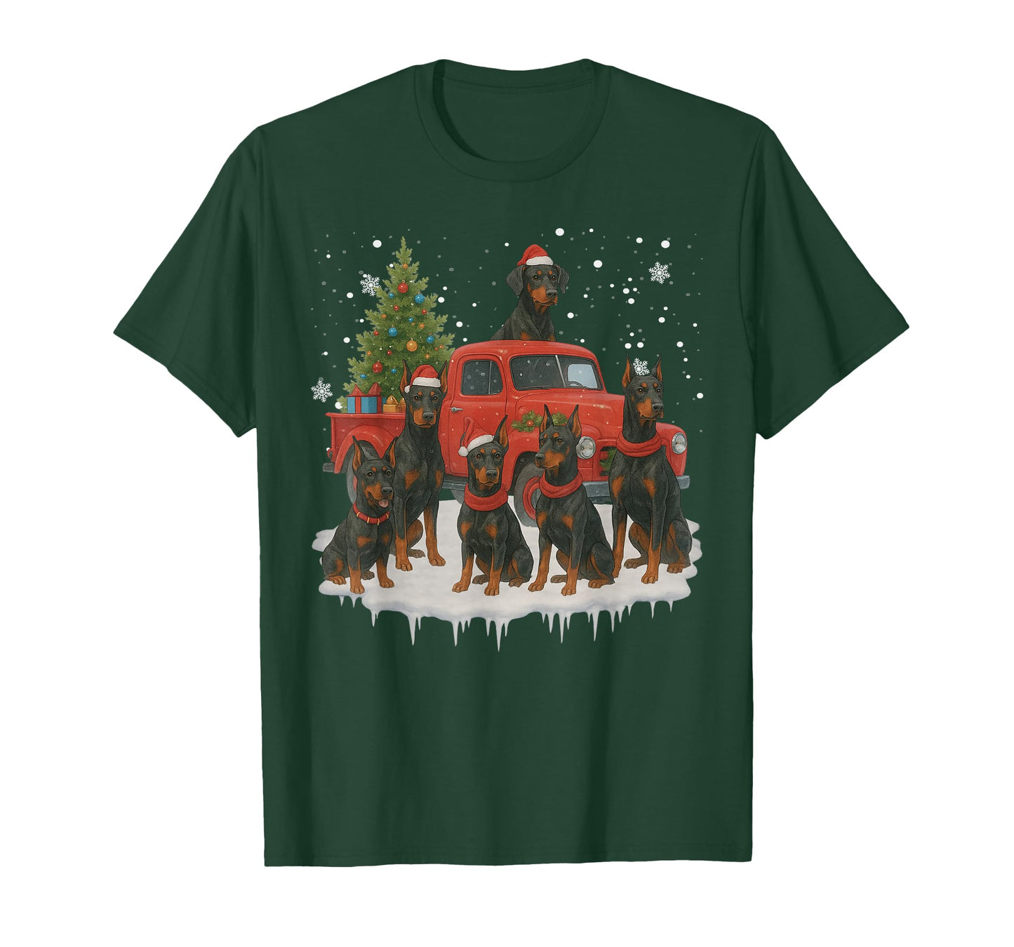 Doberman Pinscher Dog Red Truck Christmas Tree Santa Ugly T-Shirt