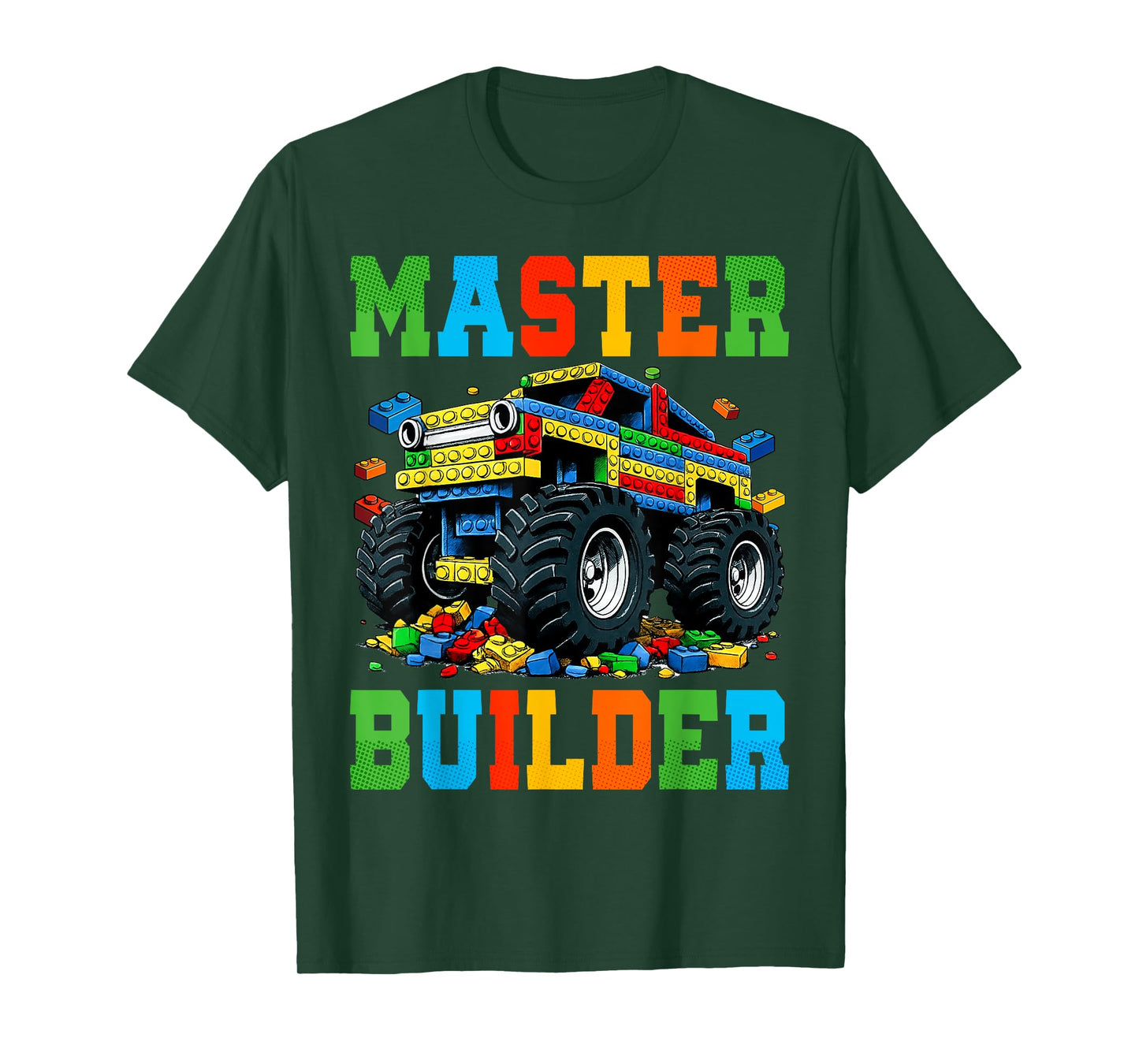 Monster Truck Master Builder Kids Building Bricks Blocks T-Shirt