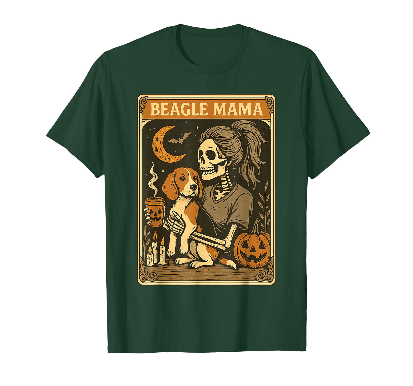 Beagle Mama Tarot Card Skeleton Dog Pumpkin Spooky Halloween T-Shirt