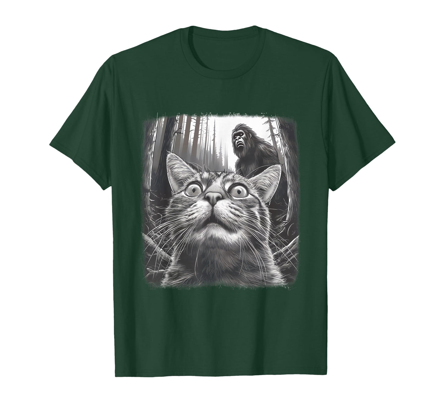Surprised Scared Cat Selfie With Sasquatsch Bigfoot 0D4ERF T-Shirt