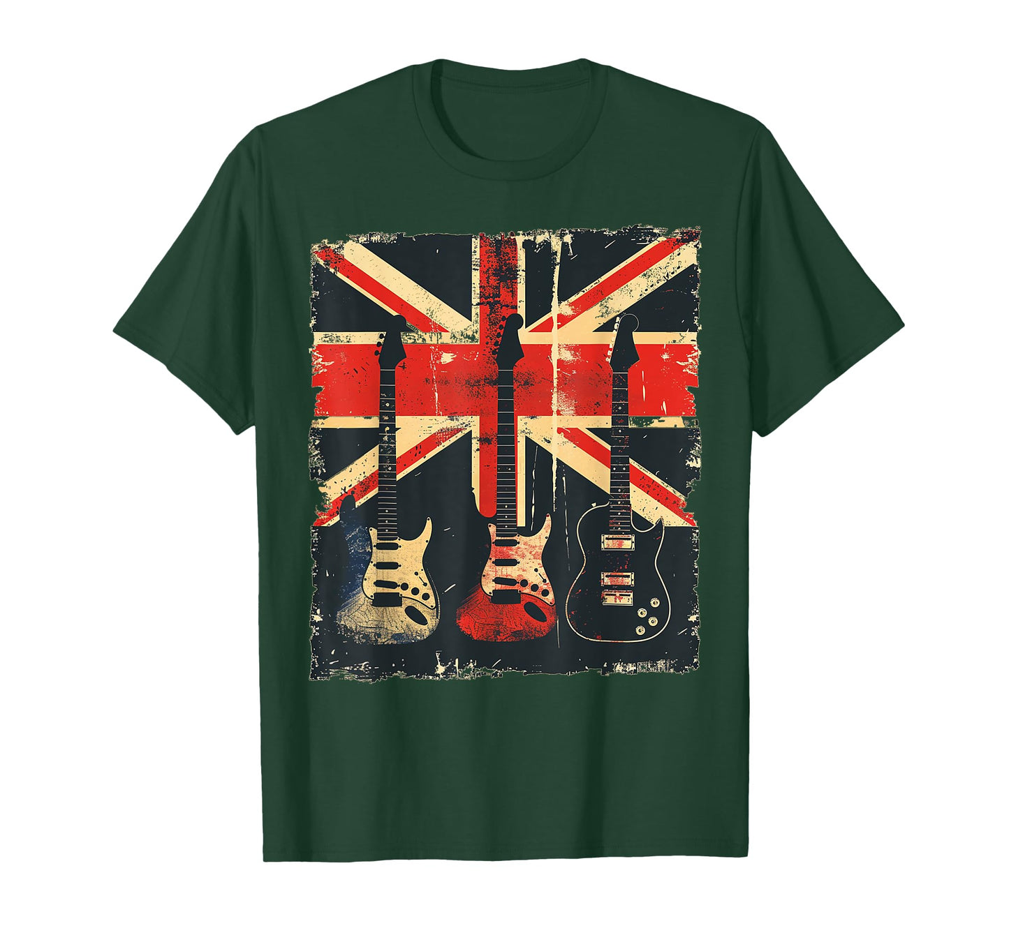 Vintage Guitar British Jack Union Flag Rock Guitarist T-Shirt