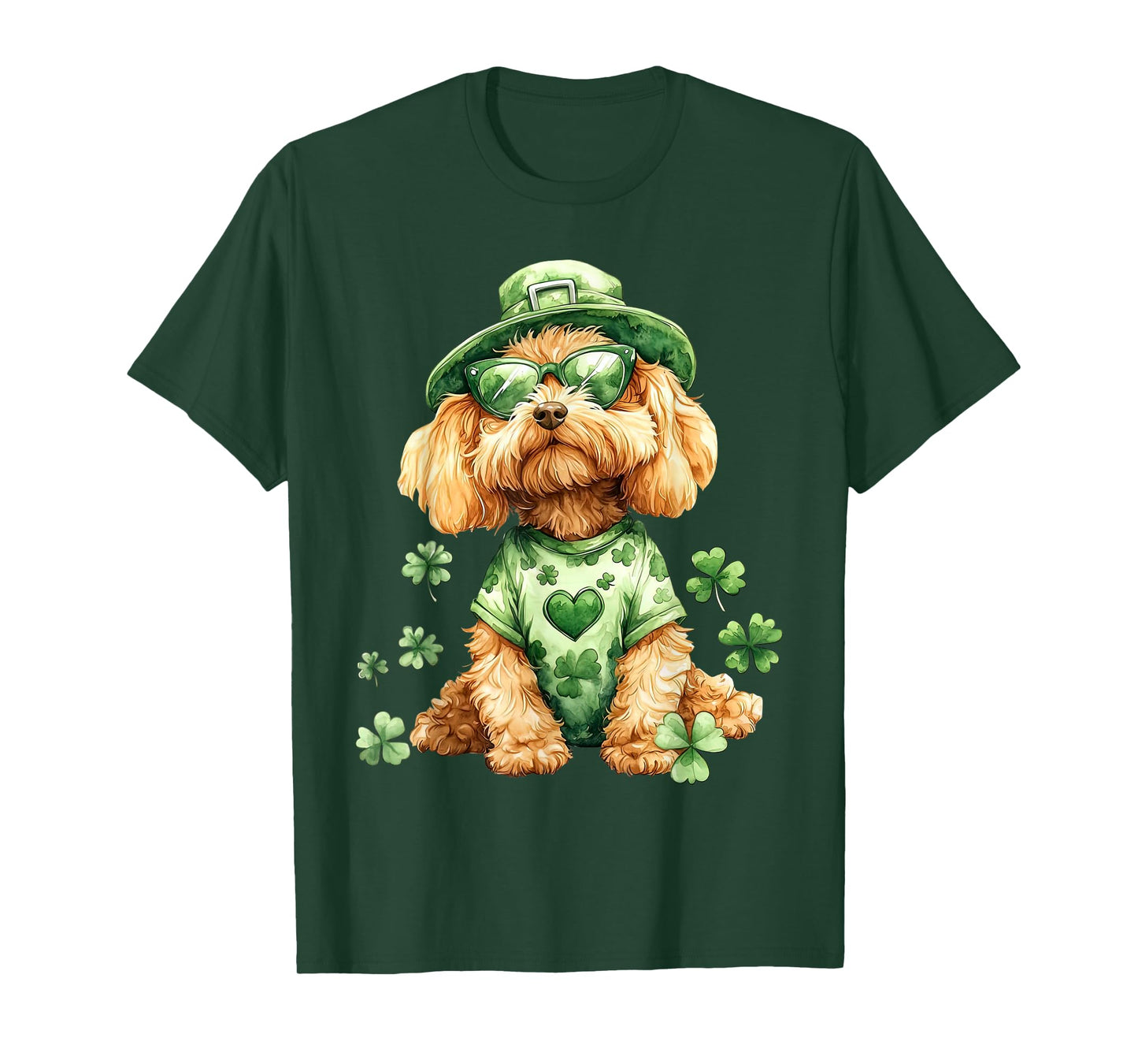 Golden Doodle Sunglasses Lucky Shamrocks St Patricks Day T-Shirt