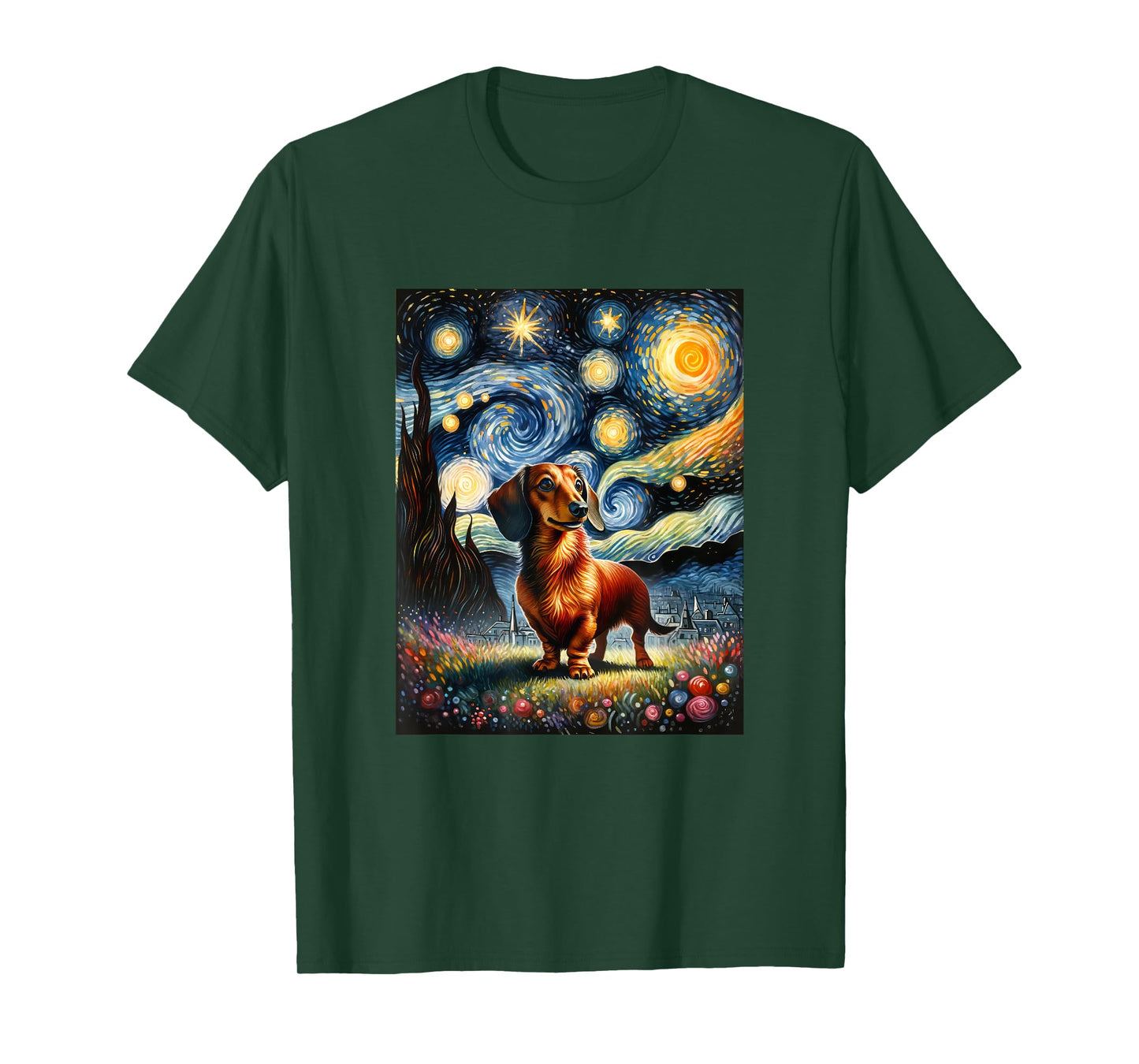 Dachshund Dog Van Gogh Starry Night Painting Men Women Girls Kids T-Shirt
