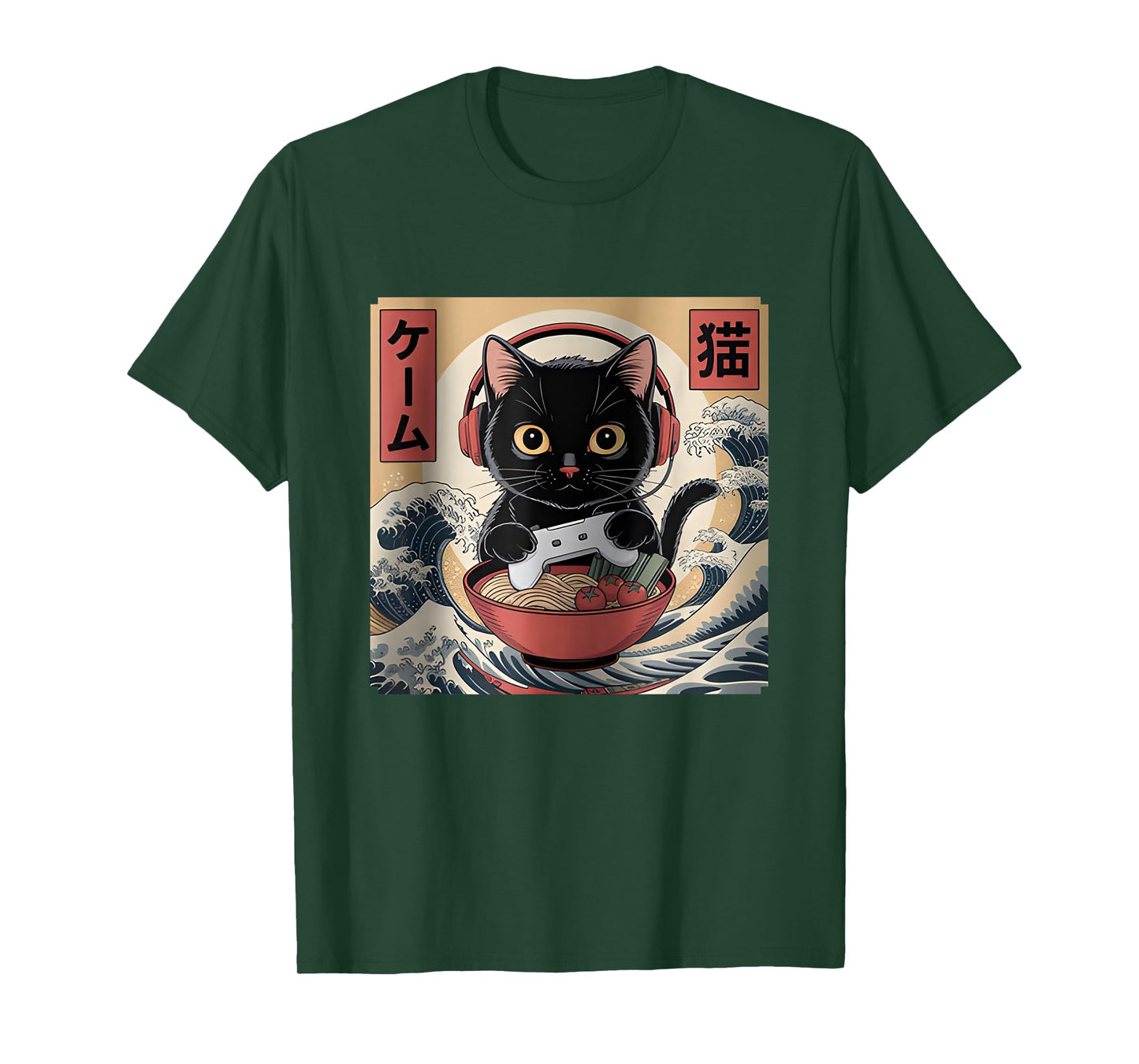 Cute Kawaii Gamer Cat Funny Ramen Retro Japanese Cat Gaming T-Shirt