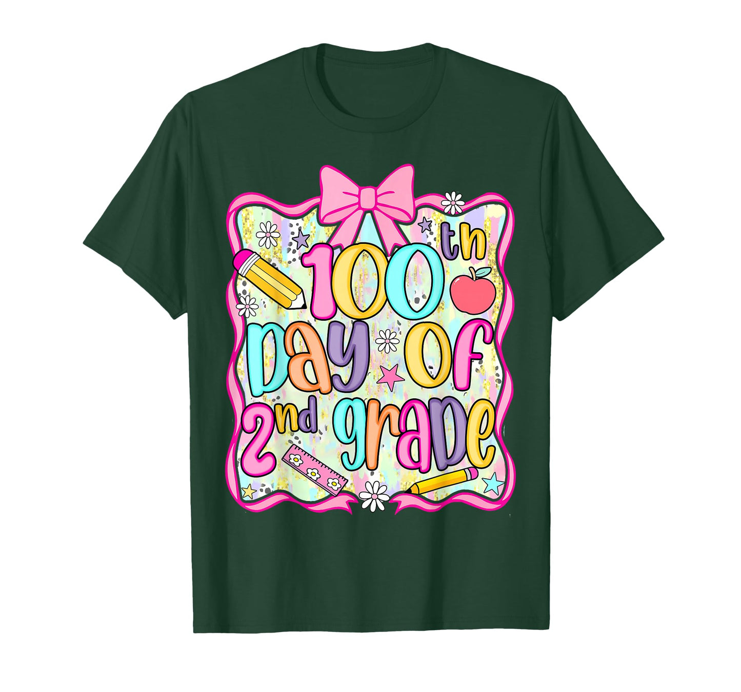 100th Day of 2nd Grade Preppy 100 Days of School Bow Girls T-Shirt