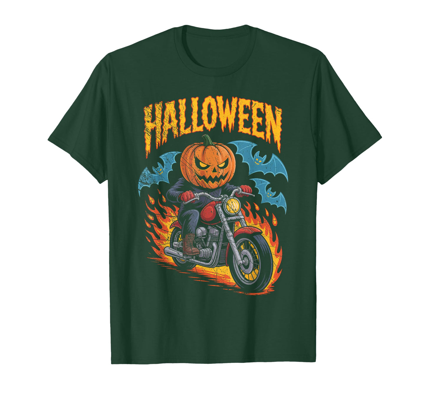Pumpkin Biker Riding a Motorcycle Halloween Costume Rider T-Shirt