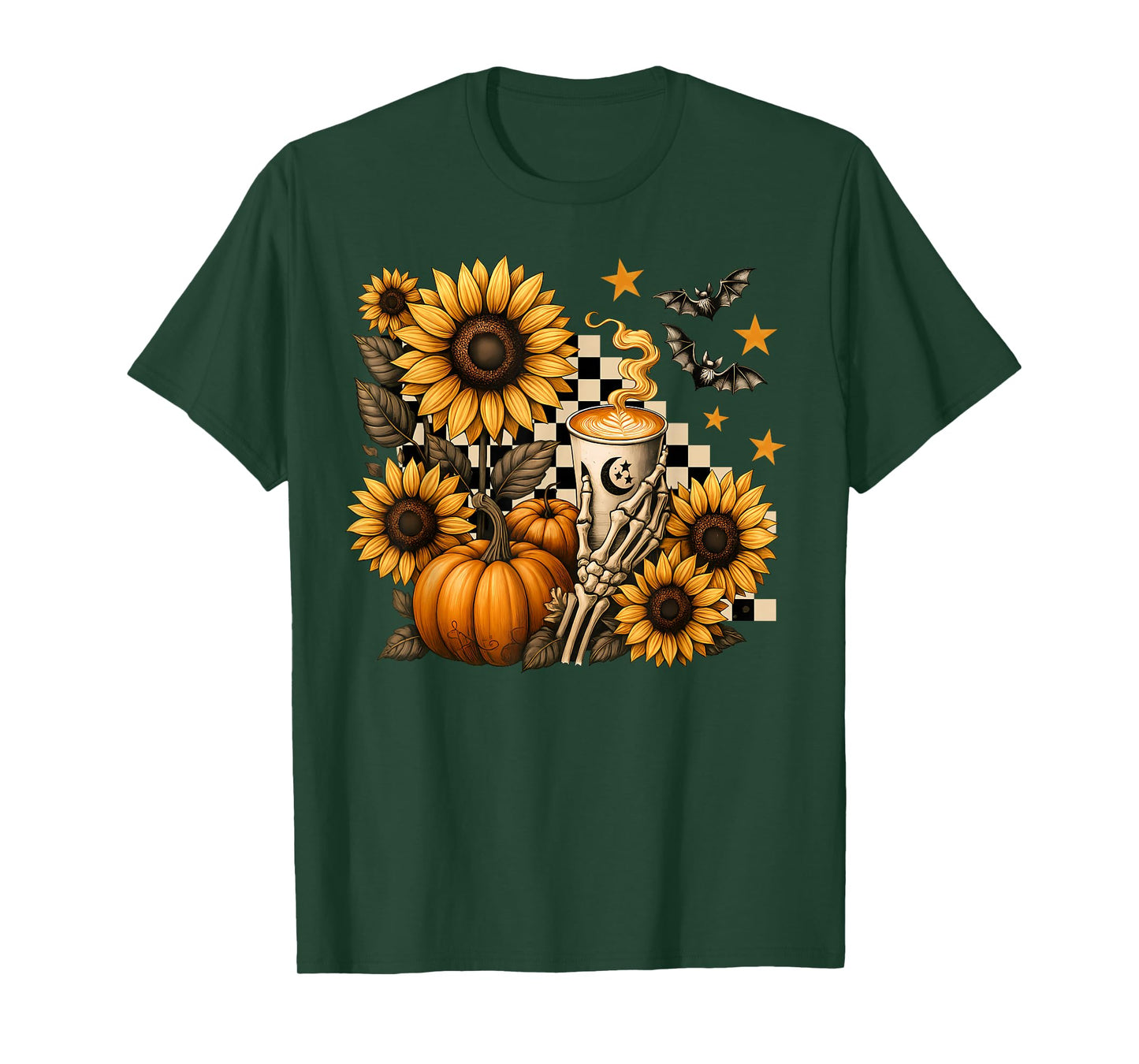 Halloween Skeleton Coffee, Spooky Sunflowers Pumpkin Spice T-Shirt
