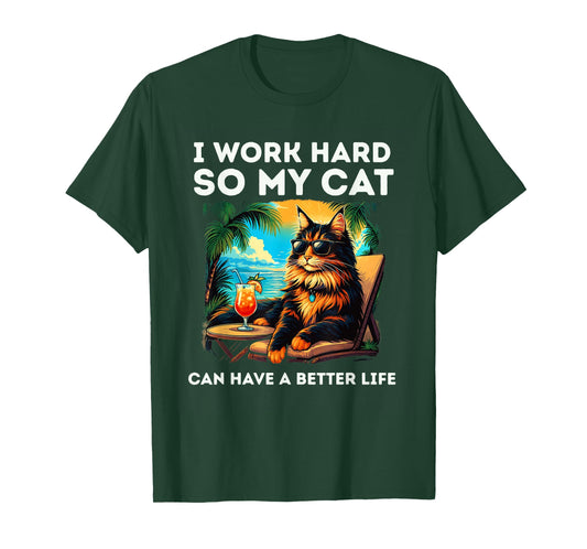 Funny Maine Coon Cat Lover Design I Work Hard Maine Coon Cat T-Shirt