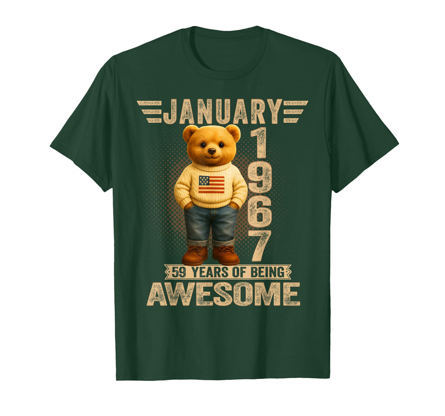 59 Year Old January 1967 Teddy Bear 59th Birthday Men Women T-Shirt