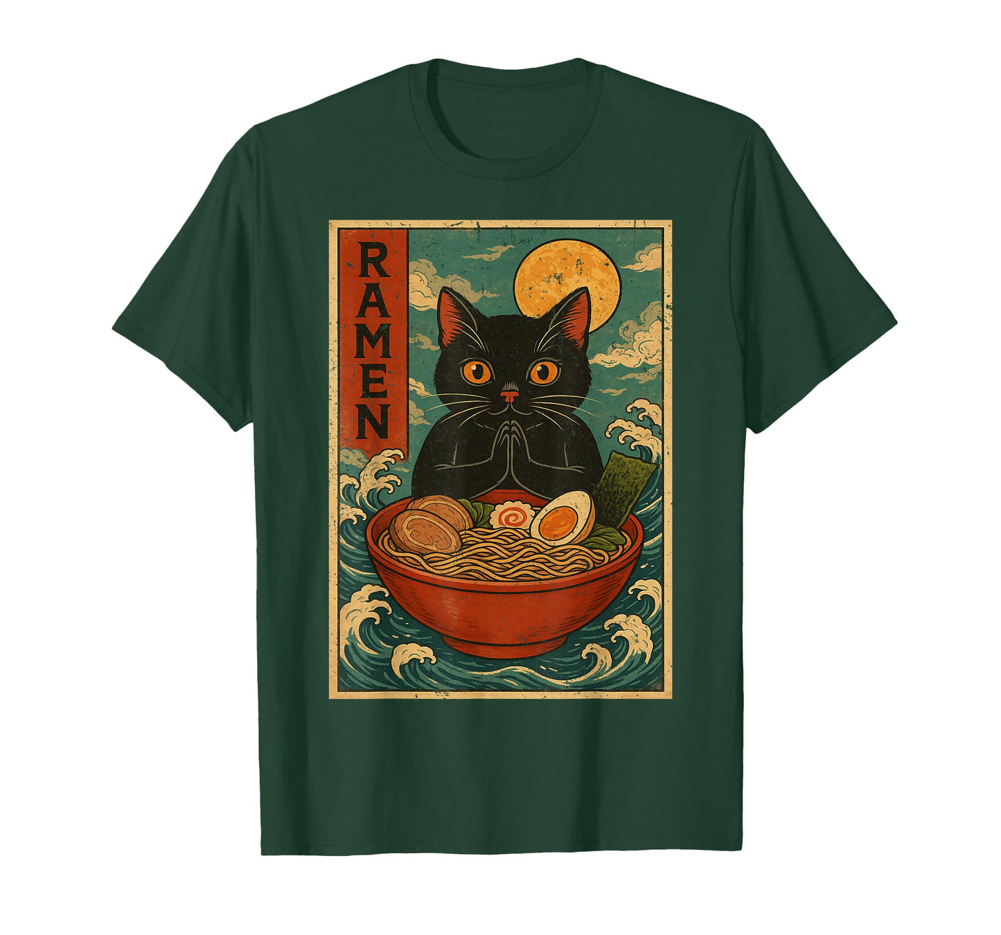 Black Cat Ramen Japanese Graphic Tees for Men Women Teens T-Shirt