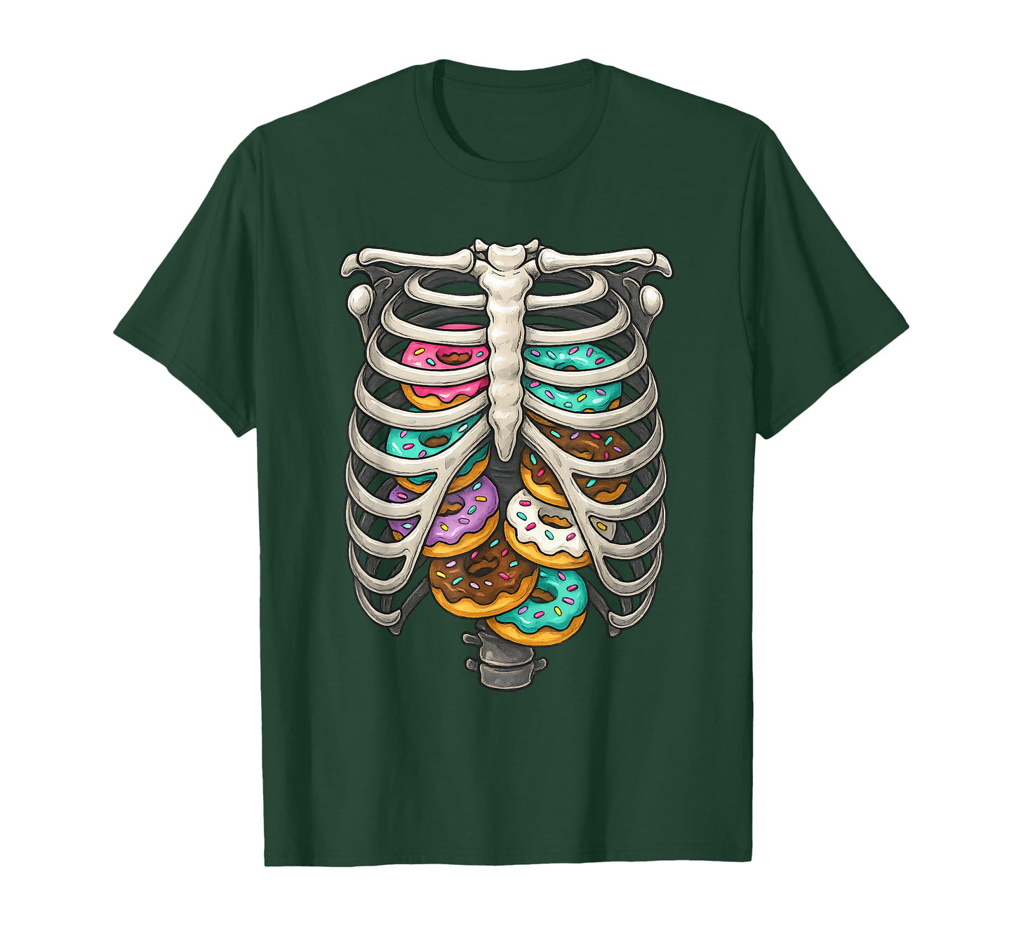 Skeleton Rib Cage Donut Lovers Skull Halloween Costume Fun T-Shirt
