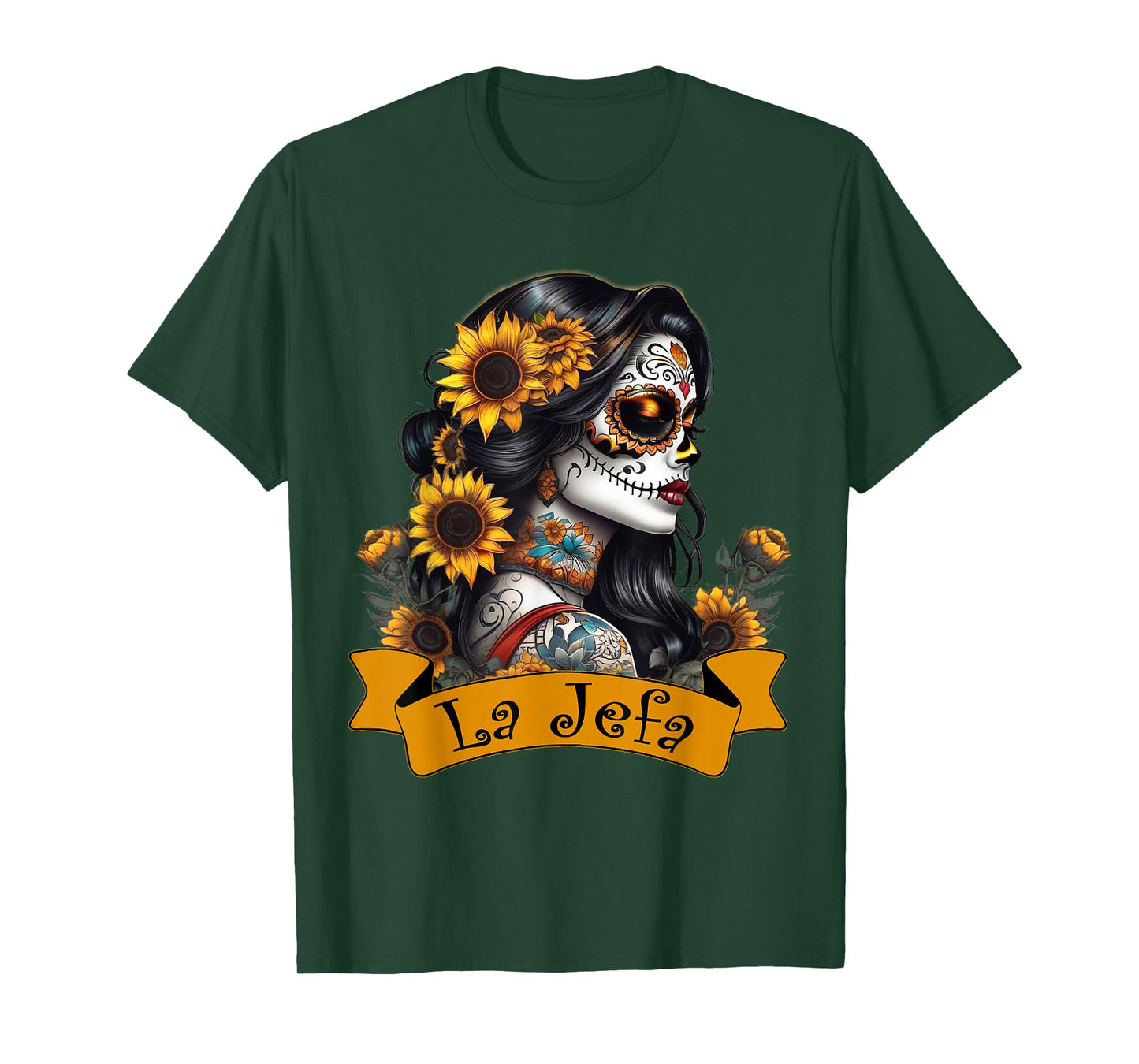 La Jefa Sugar Skull Mexican Dia De Los Muertos Latina Boss T-Shirt