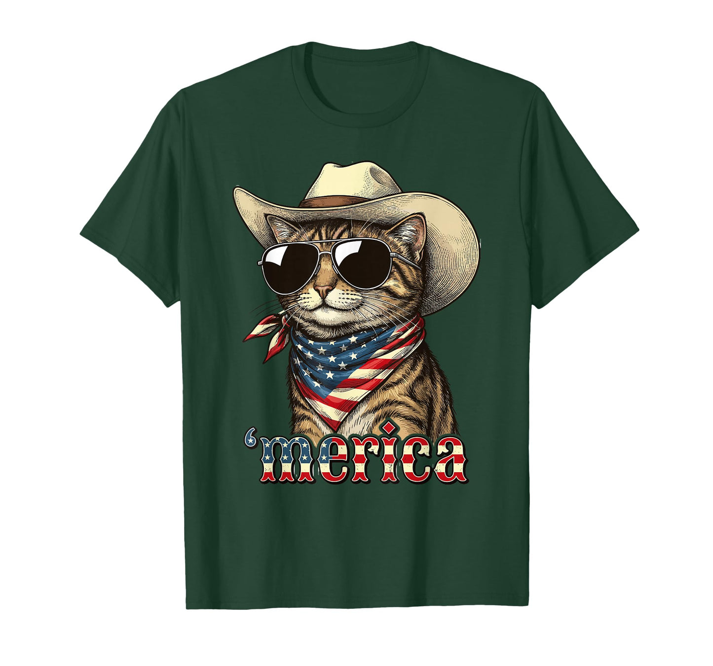USA Flag Cat 4th of July Men Women Kids Funny Patriotic T-Shirt