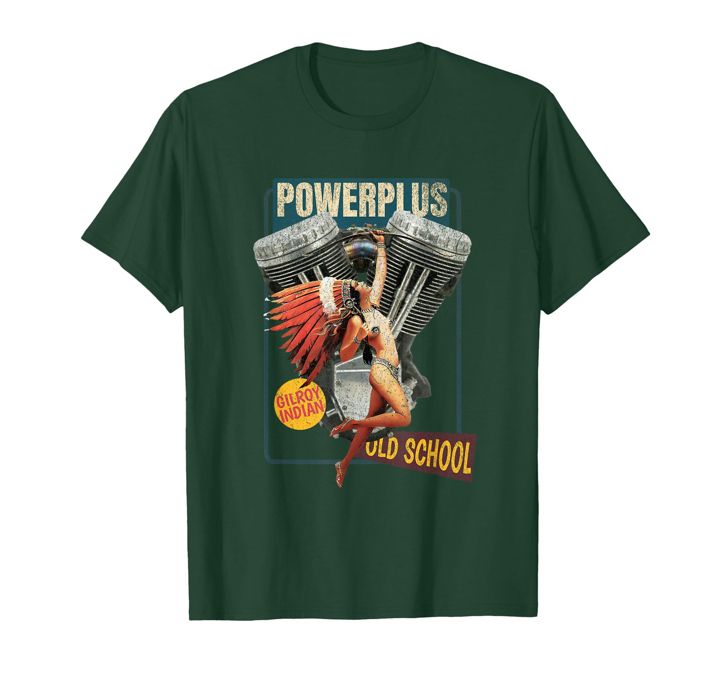 Gilroy Indian Powerplus Bottlecap Old School Biker Moto T-Shirt