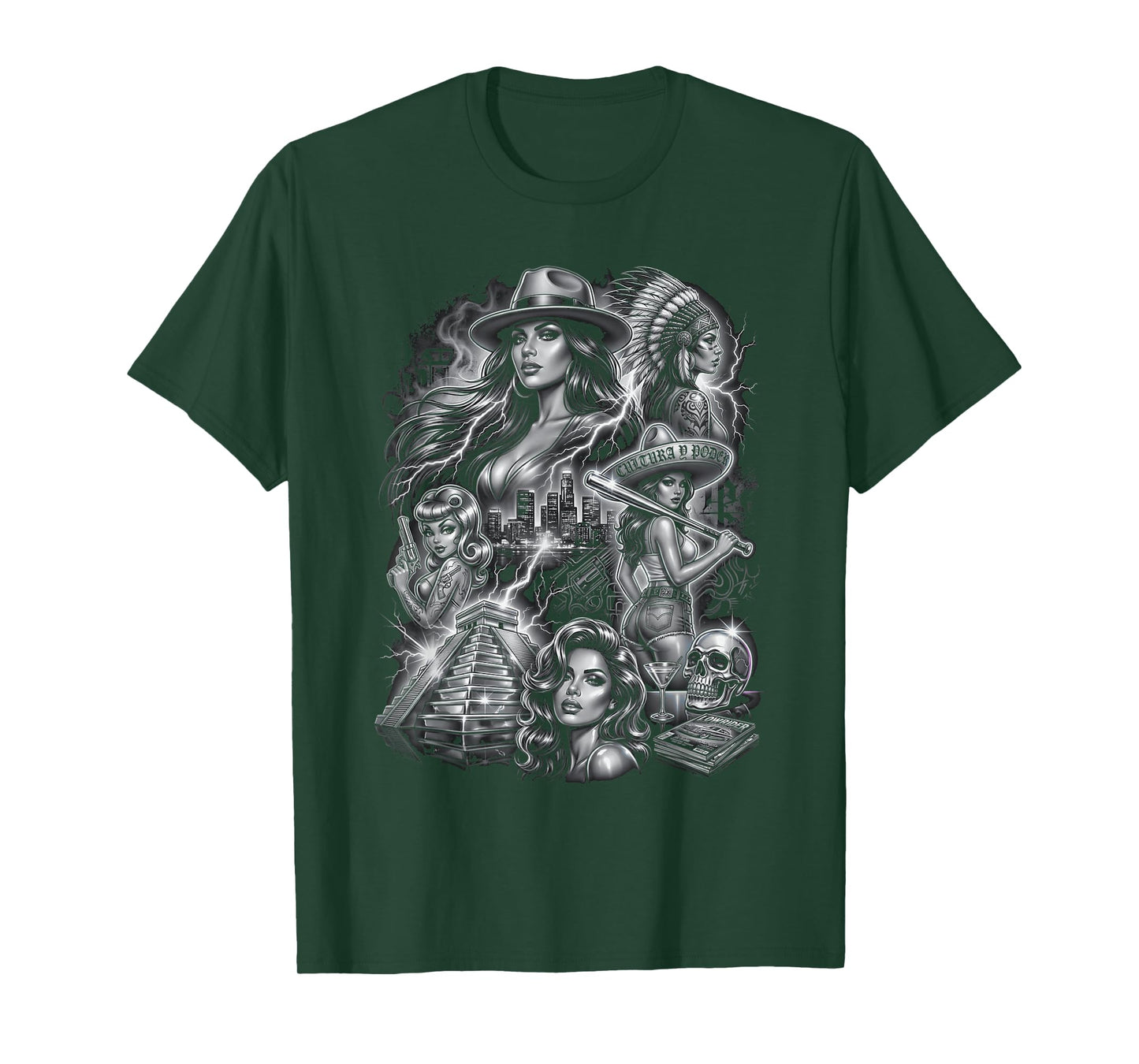 Chicano Art Lowrider Culture Aztec Pyramid West Coast T-Shirt