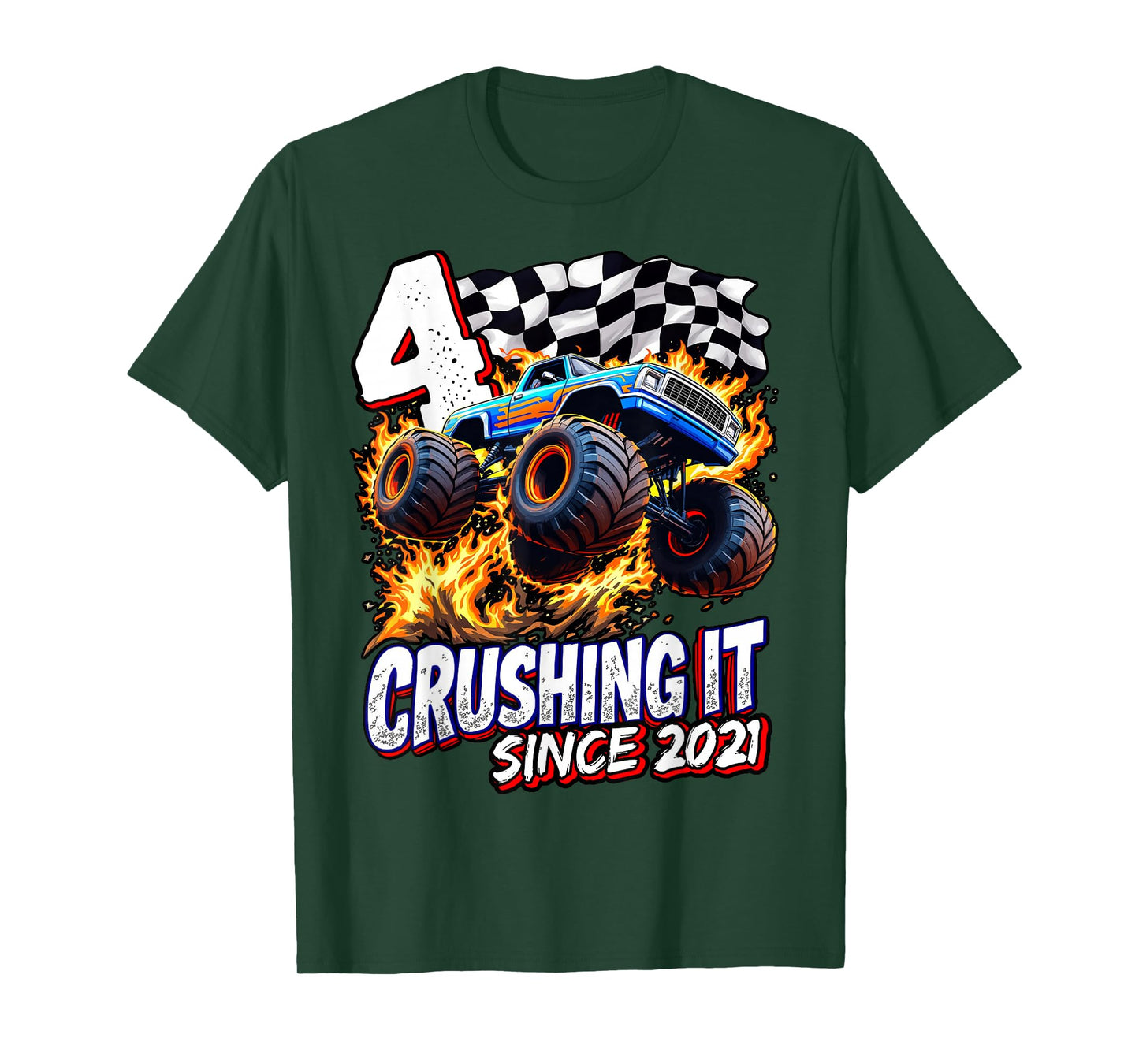Birthday Monster Truck 4 year Old Boys 4th Party Born 2021 T-Shirt