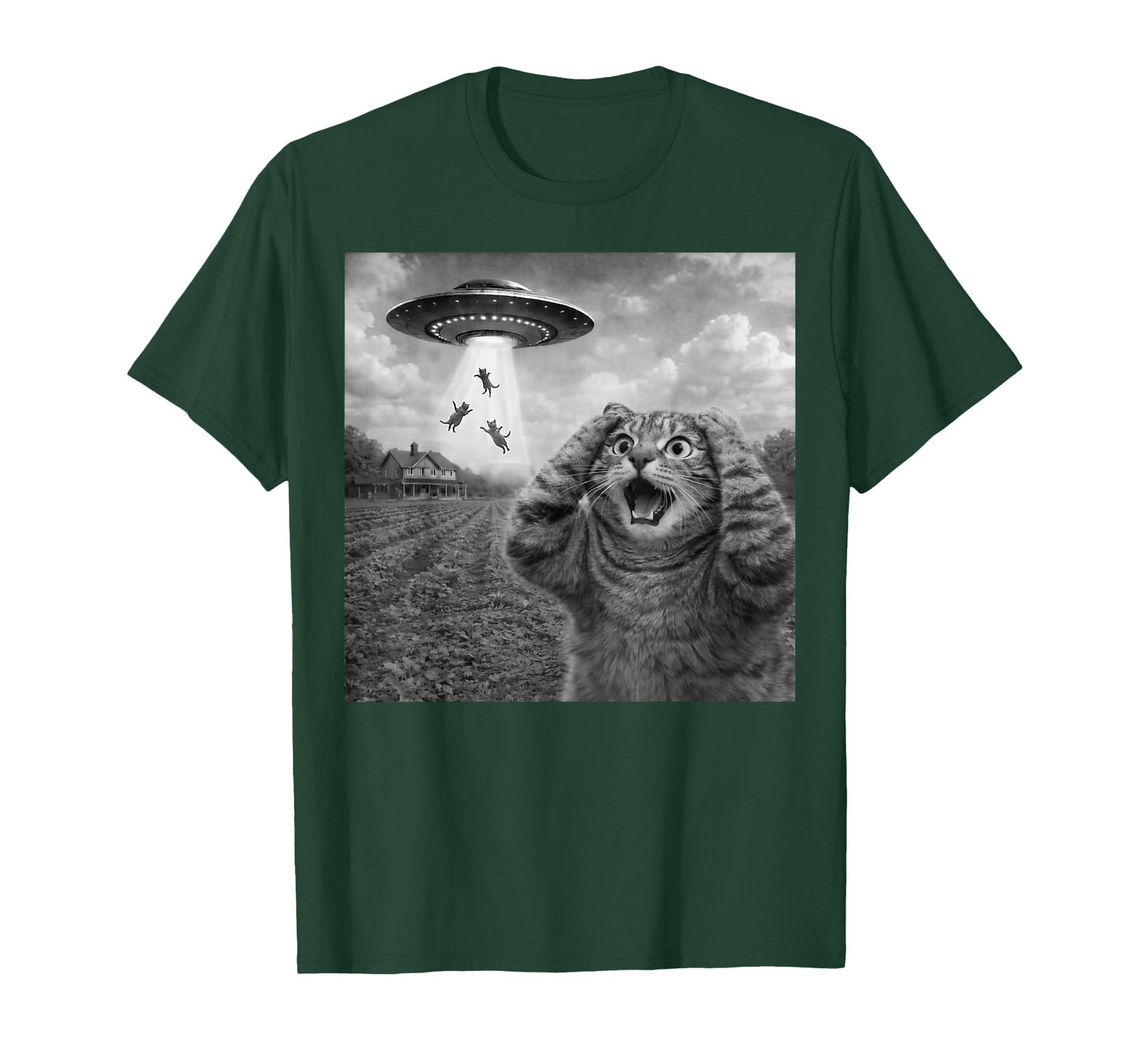Cat Selfie Alien UFO Funny Cats Gifts for Men Women Boy Kid T-Shirt