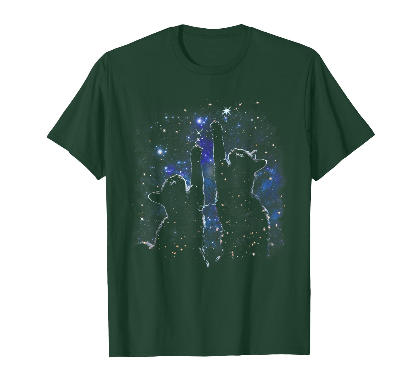 Two Cats Reaching for Stars Funny Galaxy Space Cat Night Sky T-Shirt