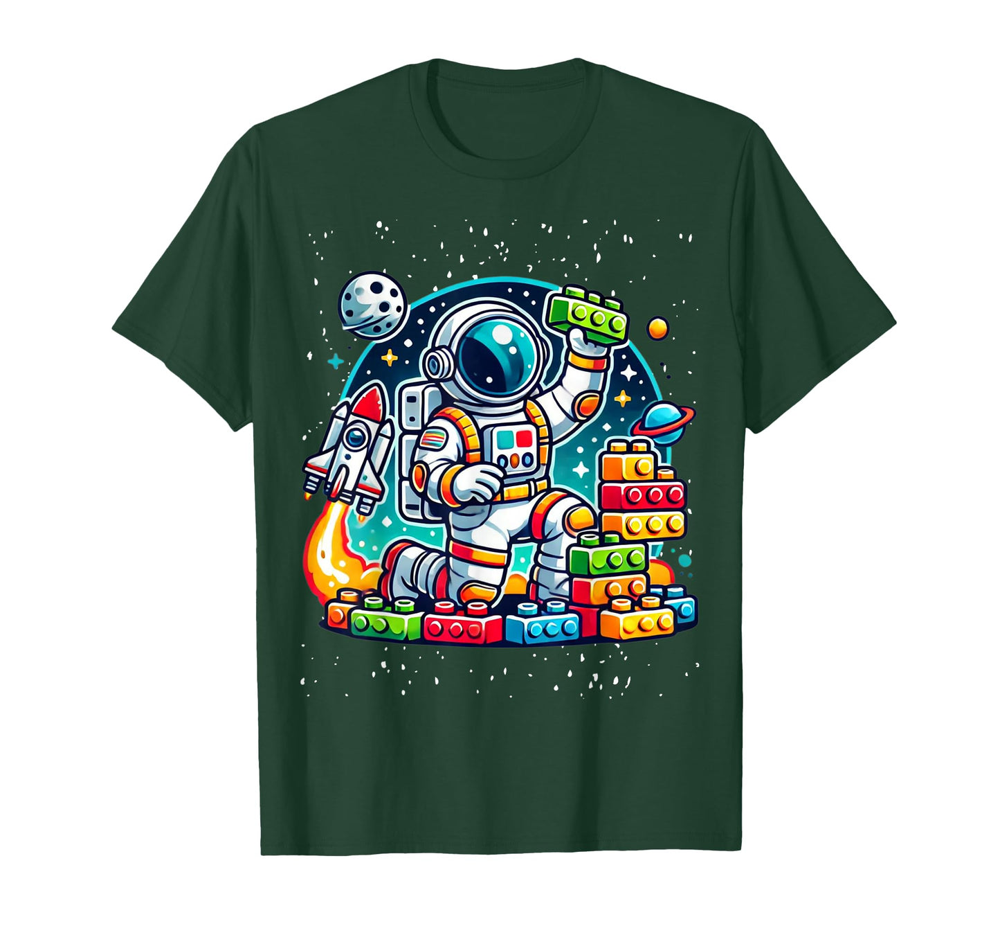 Master Builder Space Astronaut Building Blocks Bricks Boys T-Shirt