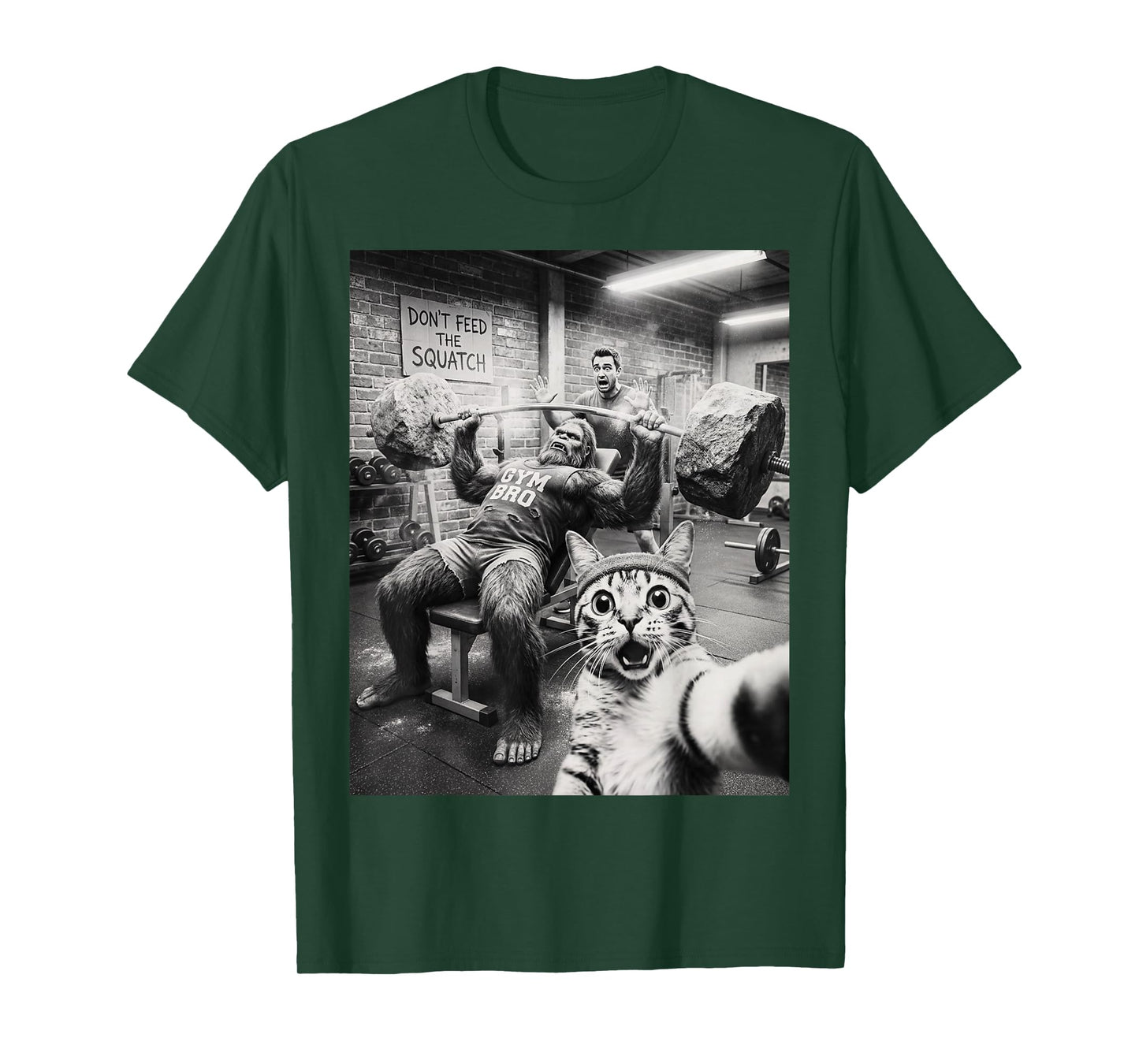 Cat Selfie Funny Bigfoot Gym Bro Weightlifting Workout T-Shirt