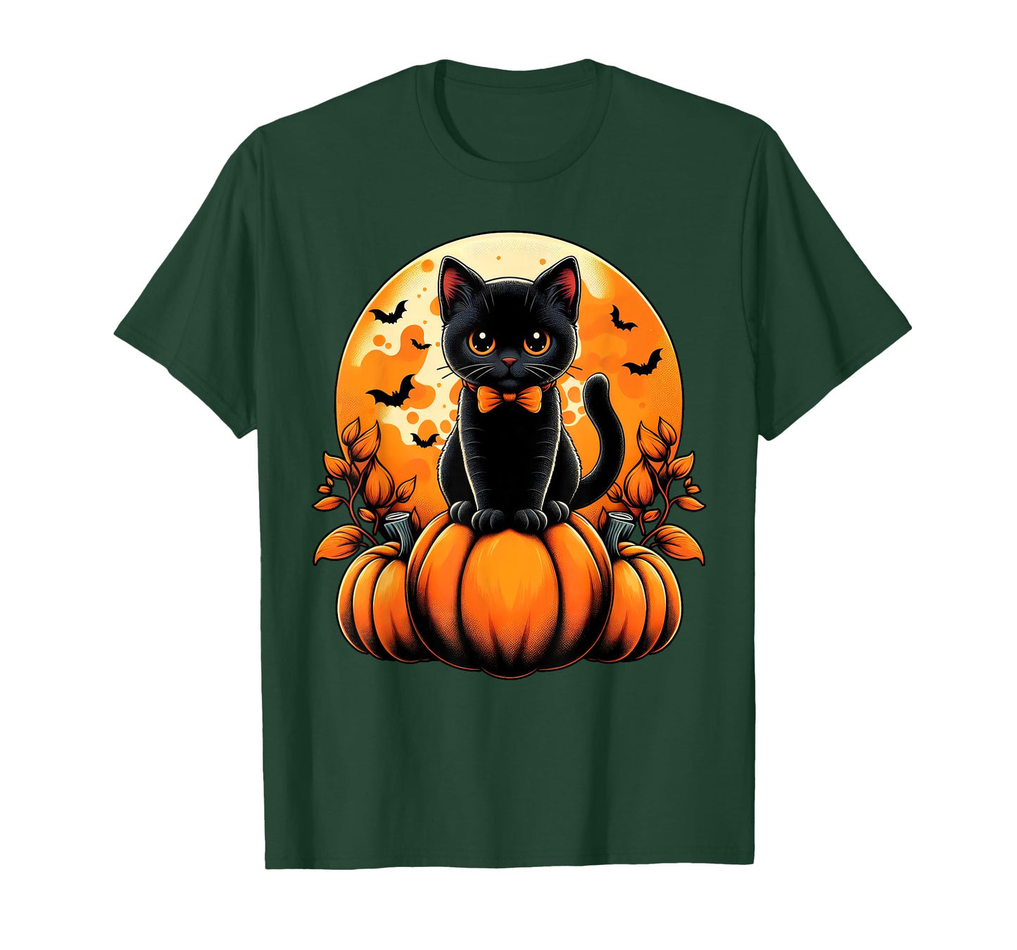 Retro Black Cat Pumpkin Halloween Costume Fall Autumn Season T-Shirt