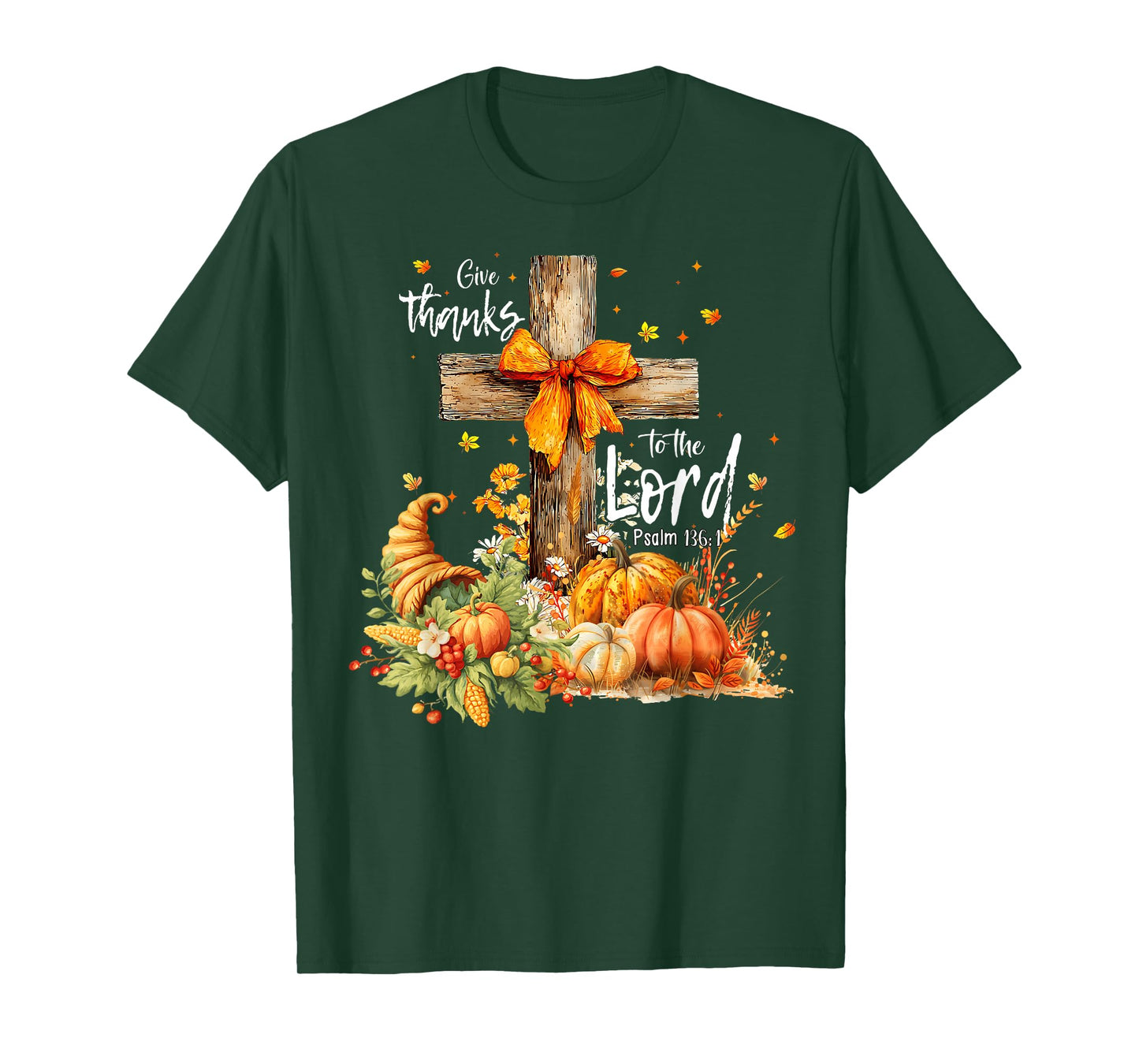 Give Thanks to The Lord Cross Pumpkin Thanksgiving Christian T-Shirt