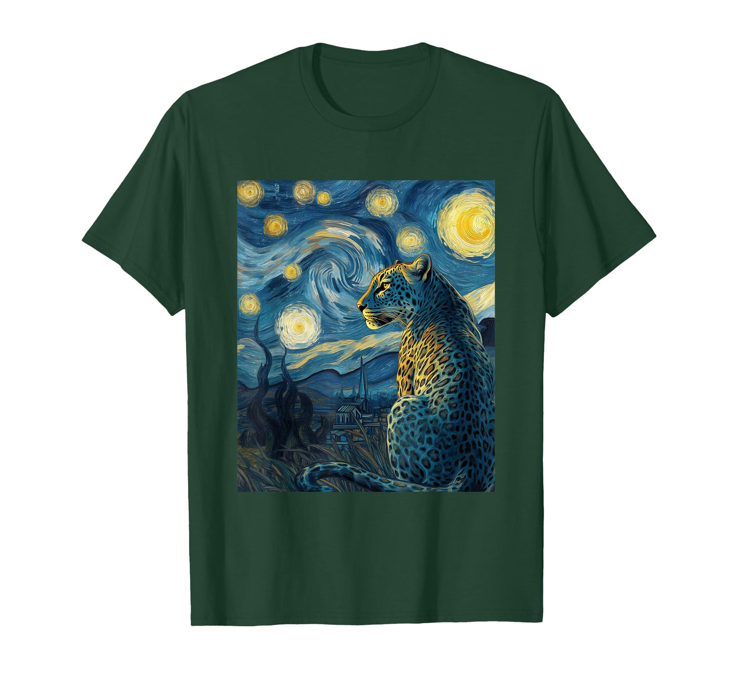 Leopard - Van Gogh Style Starry Night Funny Graphic T-Shirt