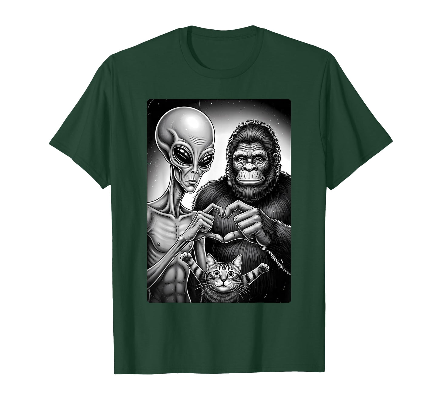Bigfoot Alien Valentines Day UFO Love Encounter T-Shirt