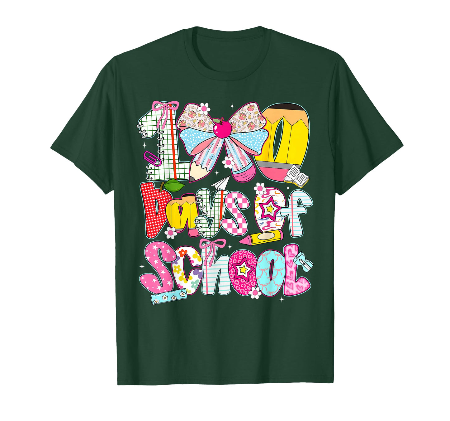 100 Days of School Cute Pencil Coquette Bow Girl Kid Teacher T-Shirt