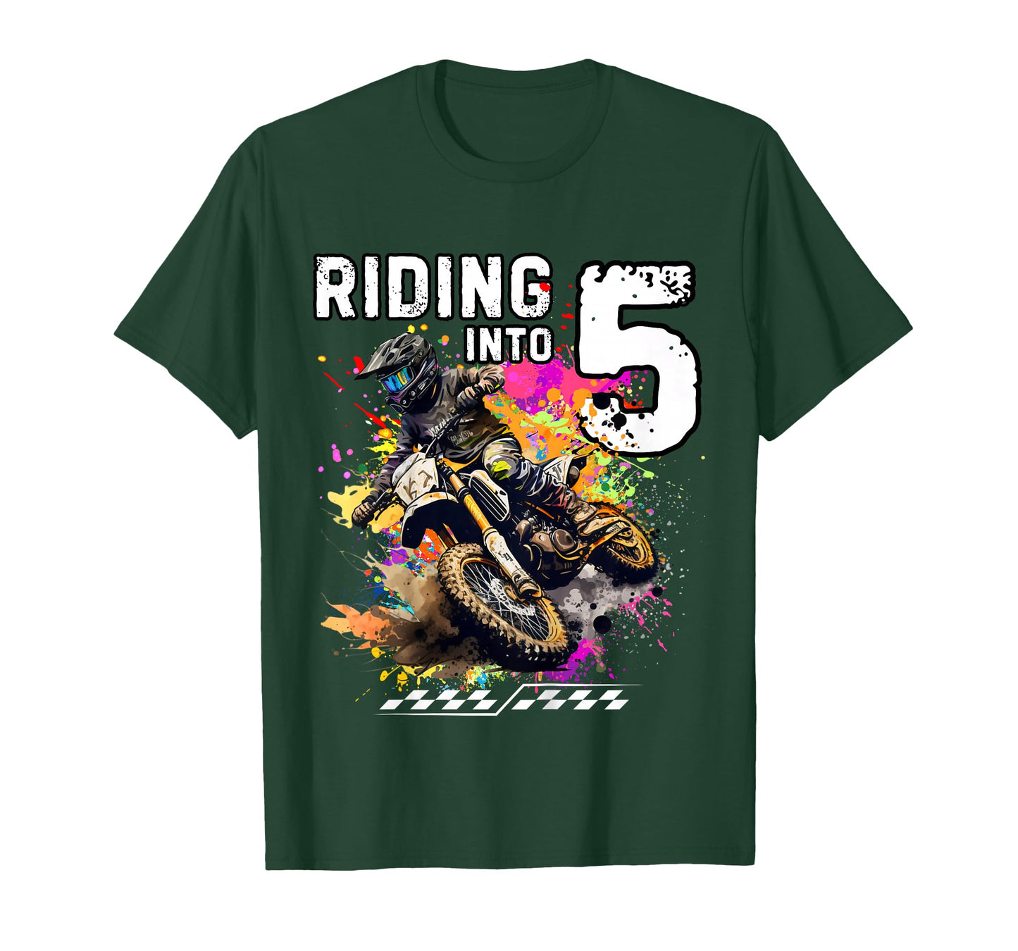 Kids Riding Into 5th Boy Dirt Bike MX Motocross Birthday T-Shirt