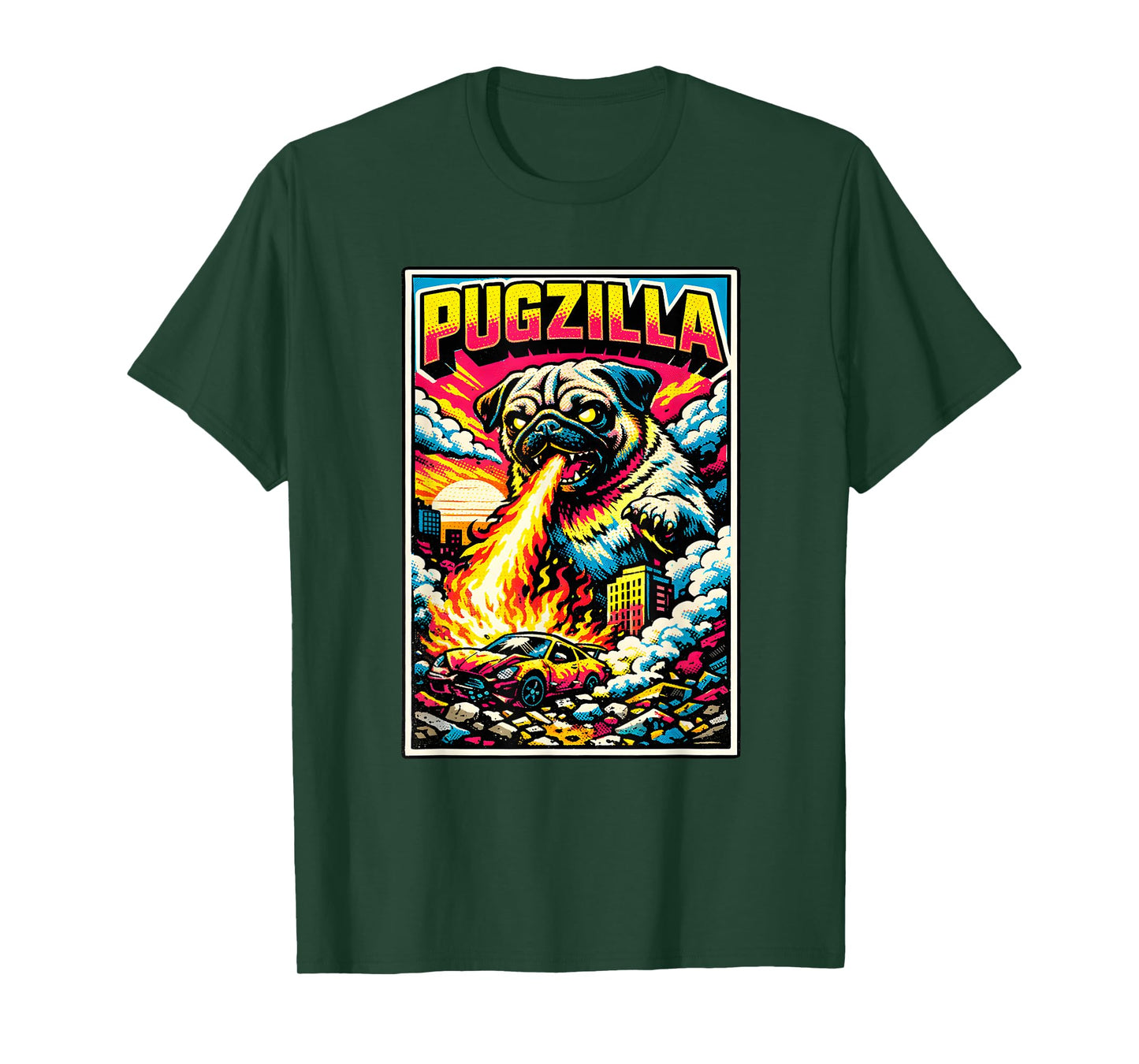 Retro Pugzilla Cute Pug Funny Youth Life from Dad Mom Meme T-Shirt