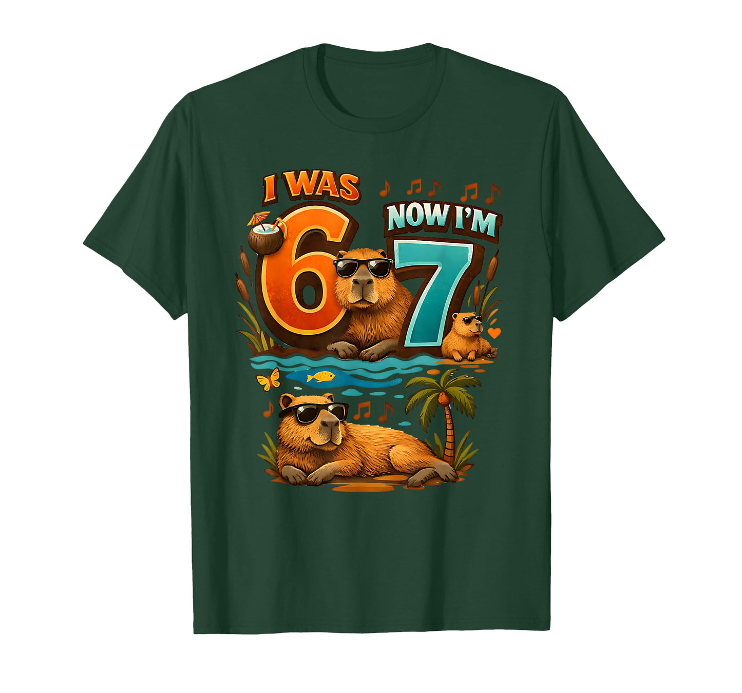 I was Six Now I'm Seven 6 7 Capybara 67 Meme 7th Birthday T-Shirt