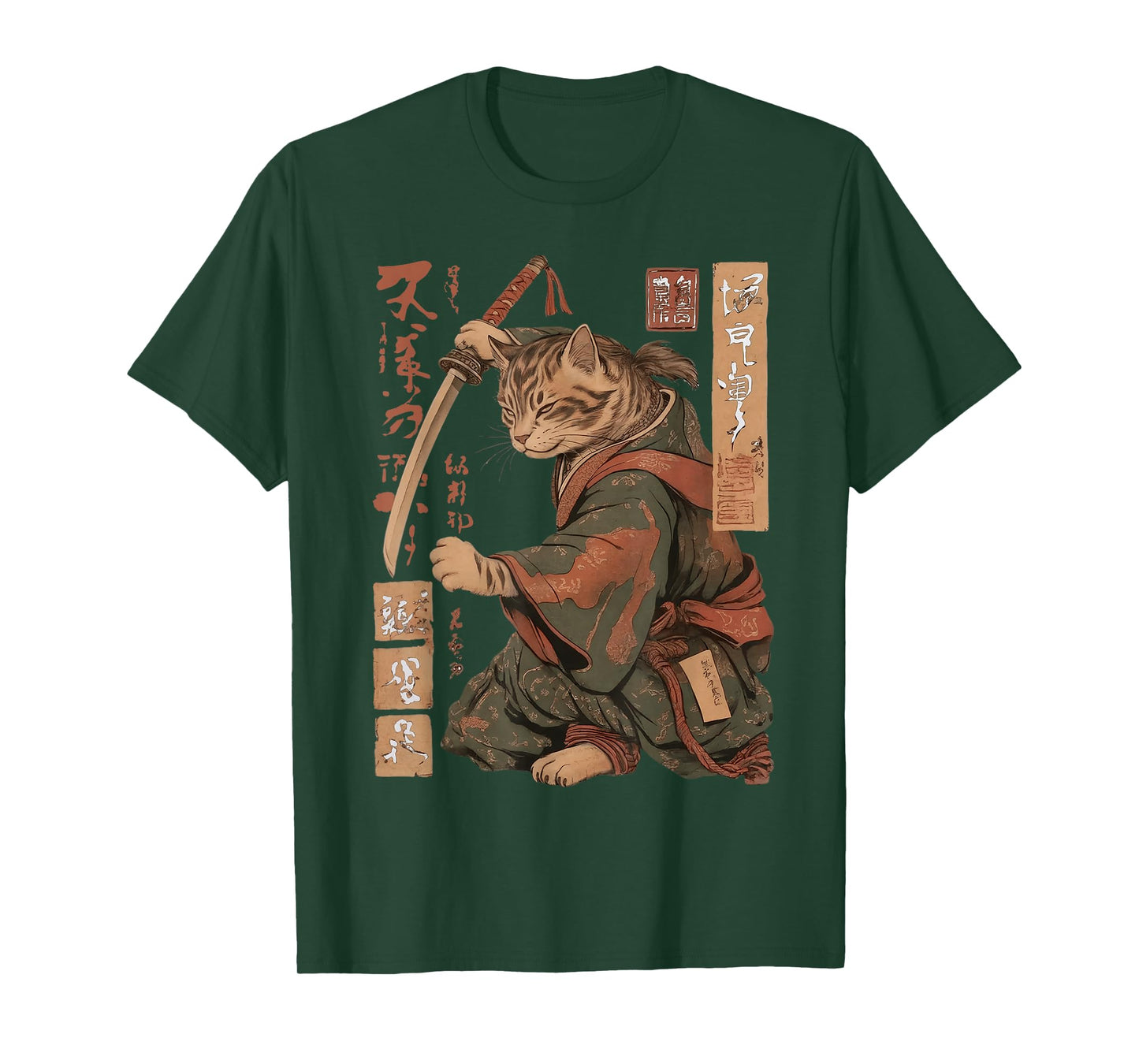 Vintage Anime Cat Japanese Funny Samurai Cat Ukiyo-e Warrior T-Shirt