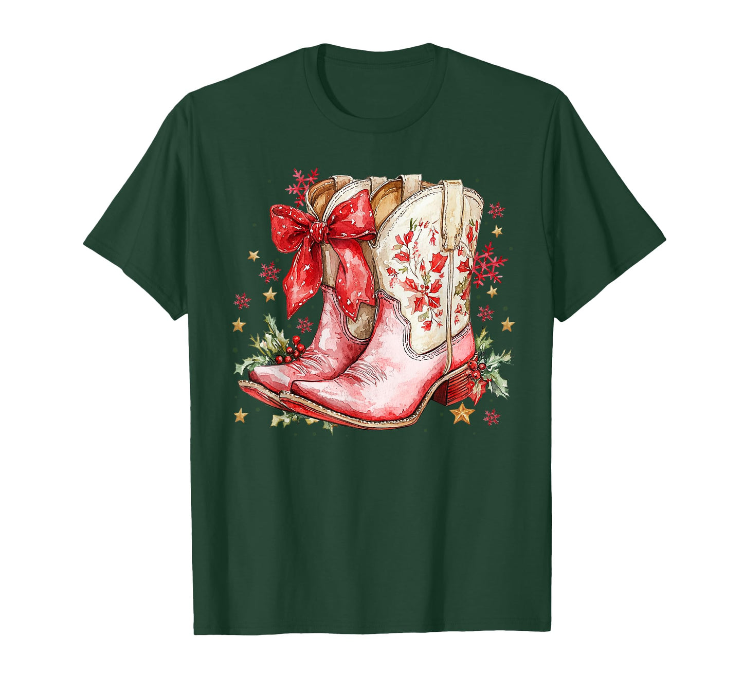 Western Christmas Family Pajamas Bow Cowgirl Cowboy Boots T-Shirt