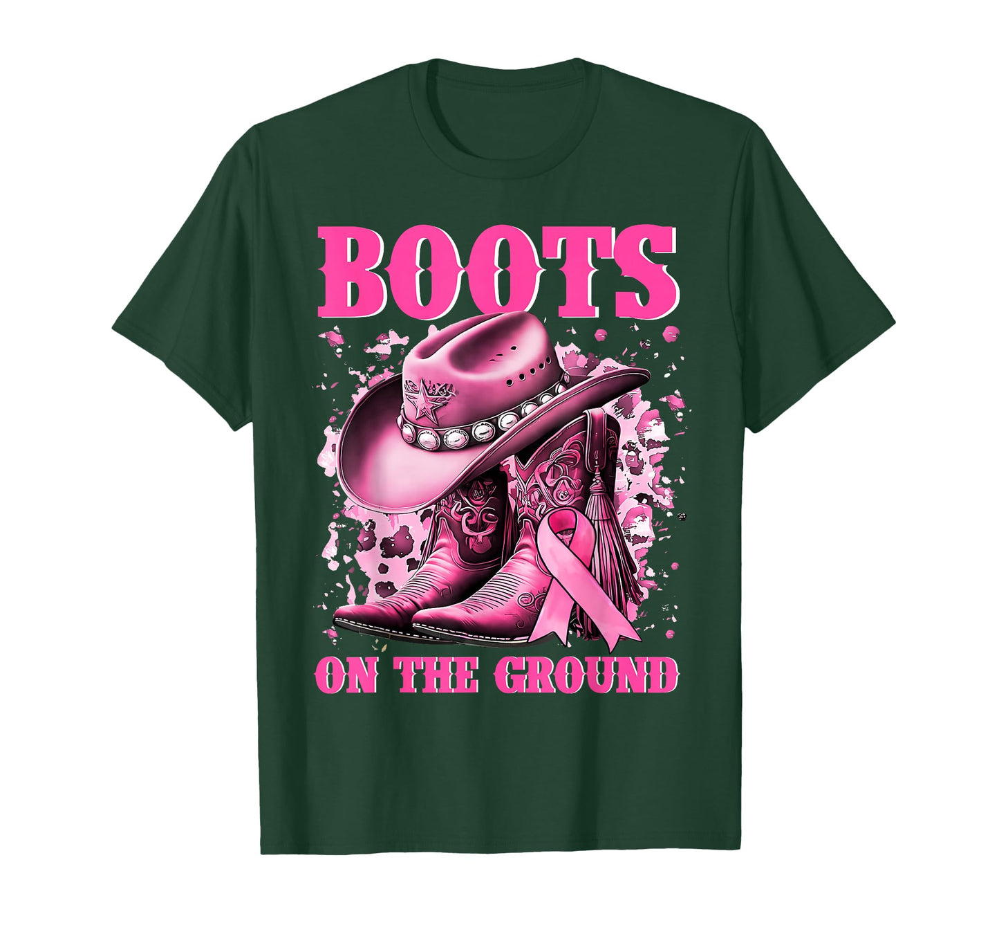 Boots On The Ground Cowgirl Western Breast Cancer Awareness T-Shirt