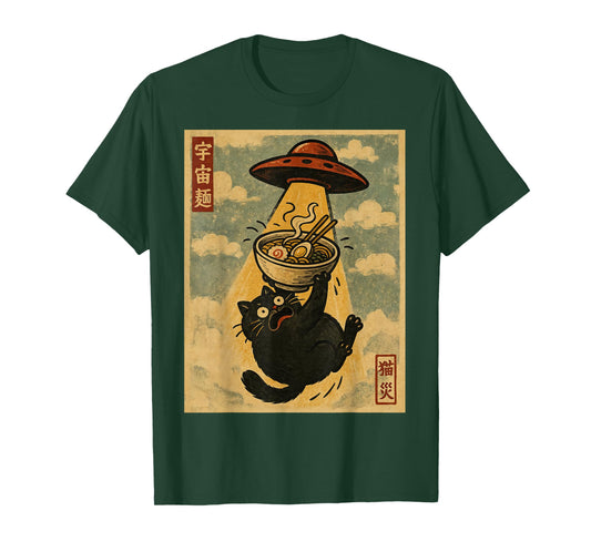 Funny Ramen Cat Japanese Anime UFO Men Women Teens Kids T-Shirt