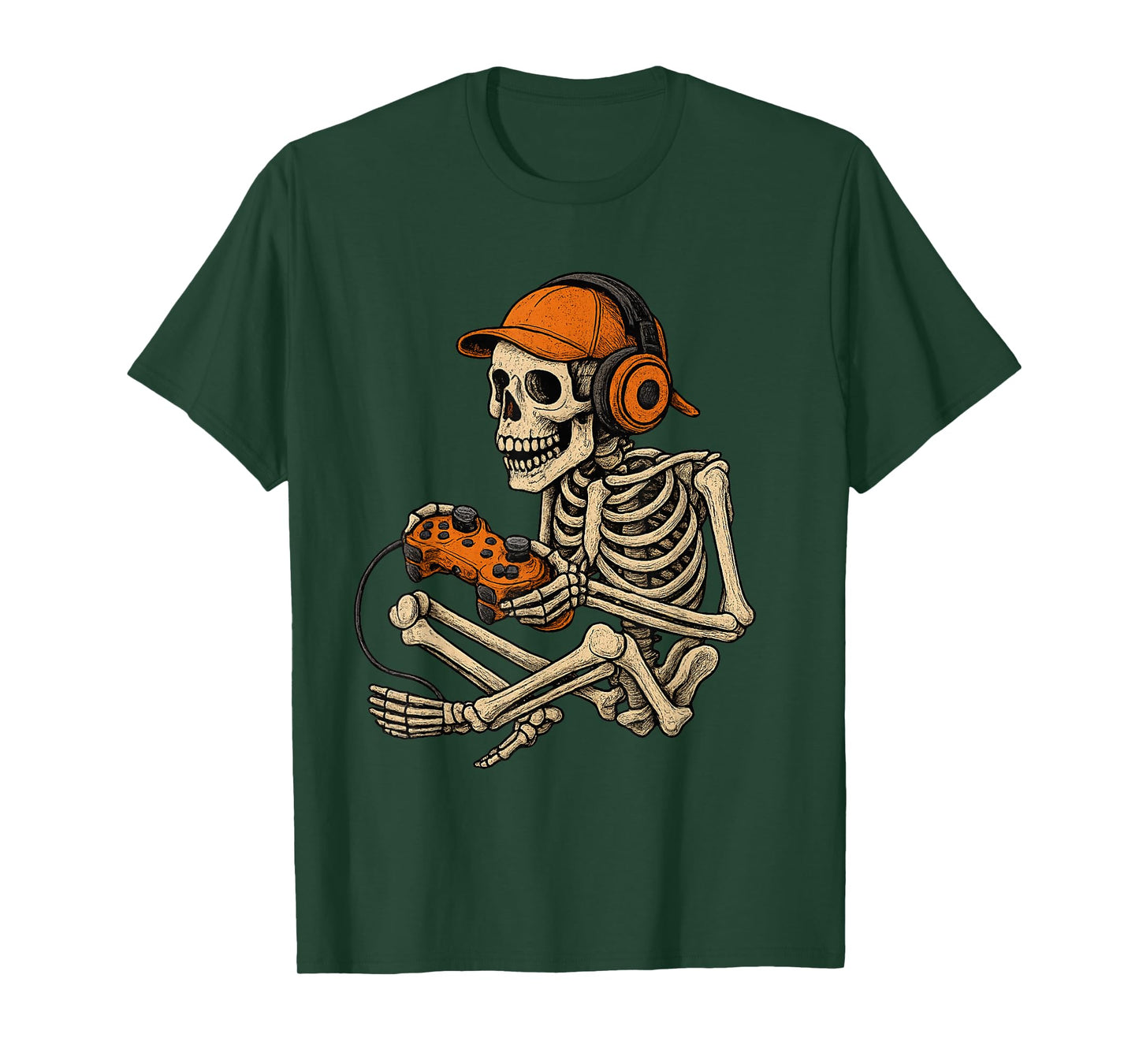 Halloween Skeleton Gamer Video Gaming Boys Men Kids Tees T-Shirt