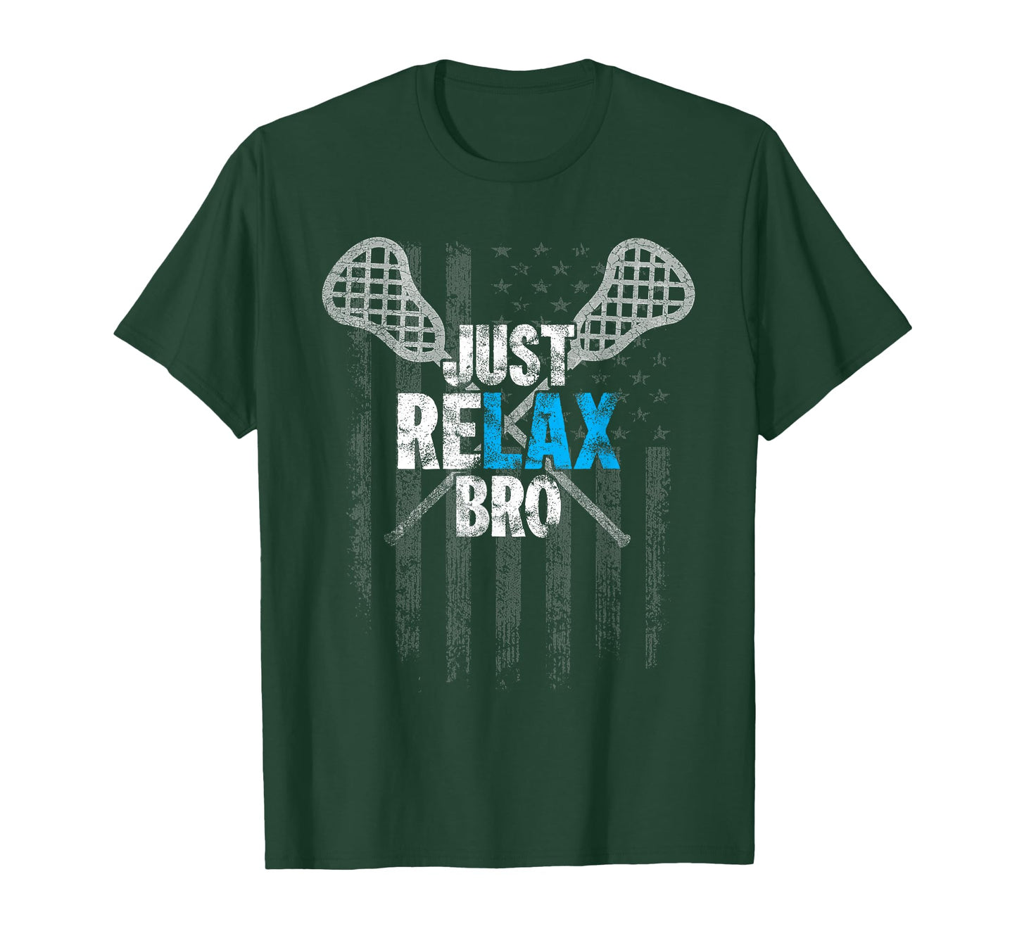 Just Relax Bro Lacrosse Sticks Distressed American Flag T-Shirt