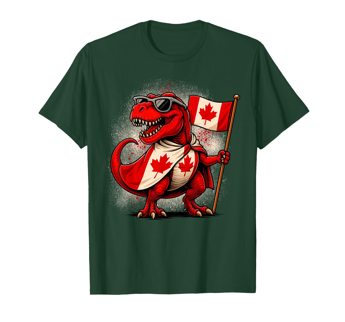 Funny T Rex Maple Leaf Canadian Flag Canada Day Kids Boys T-Shirt