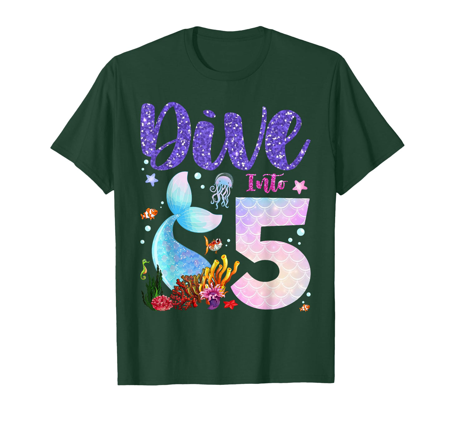 Dive Into 5 Birthday Decorations Girl 5th Birthday Mermaid T-Shirt