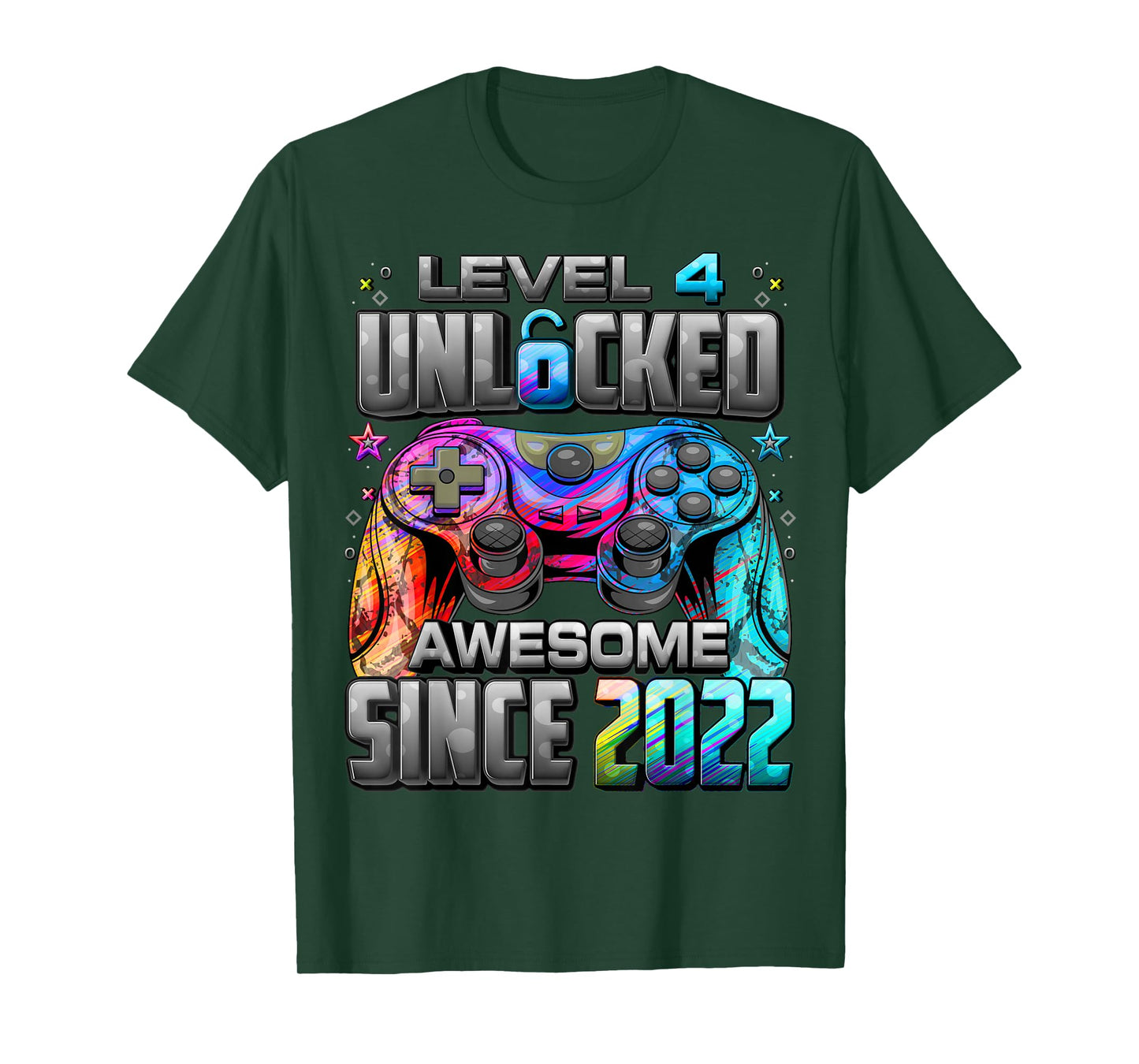 Level 4 Unlocked Awesome Since 2022 4th Birthday Gaming T-Shirt