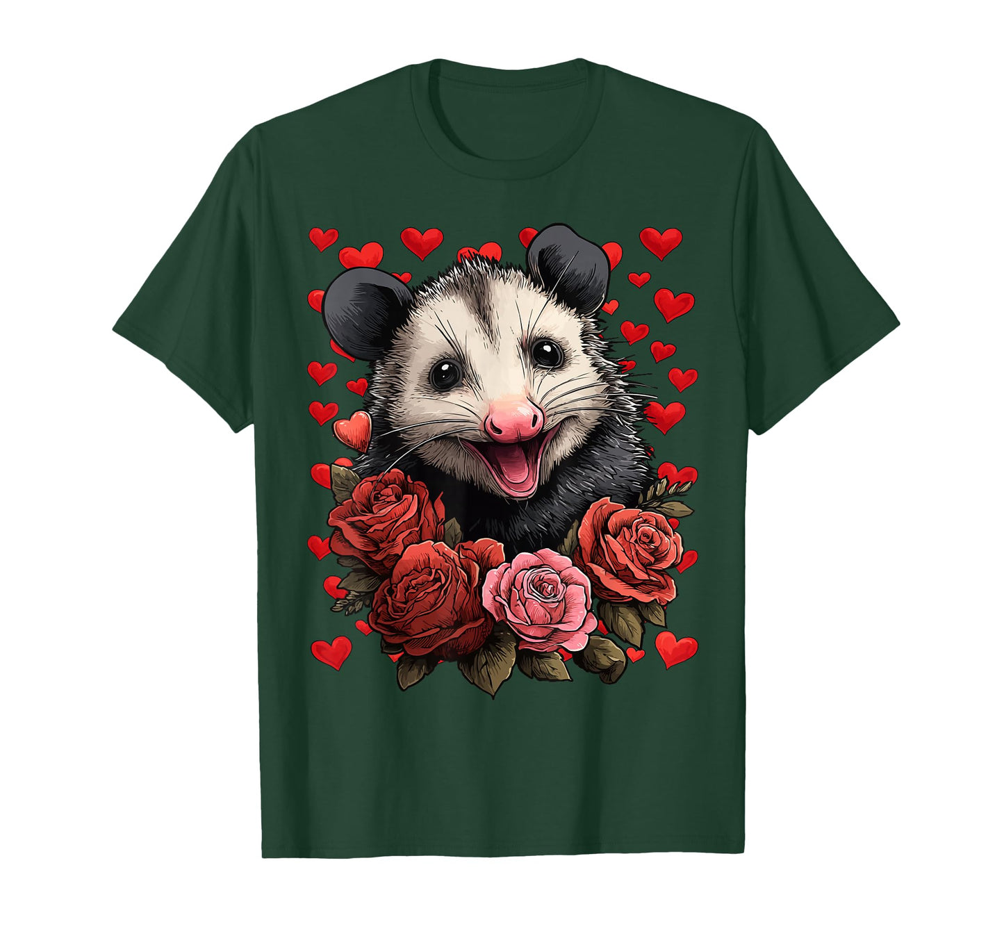 Cute Opossum with Red Roses Hearts Valentine’s Day Possum T-Shirt