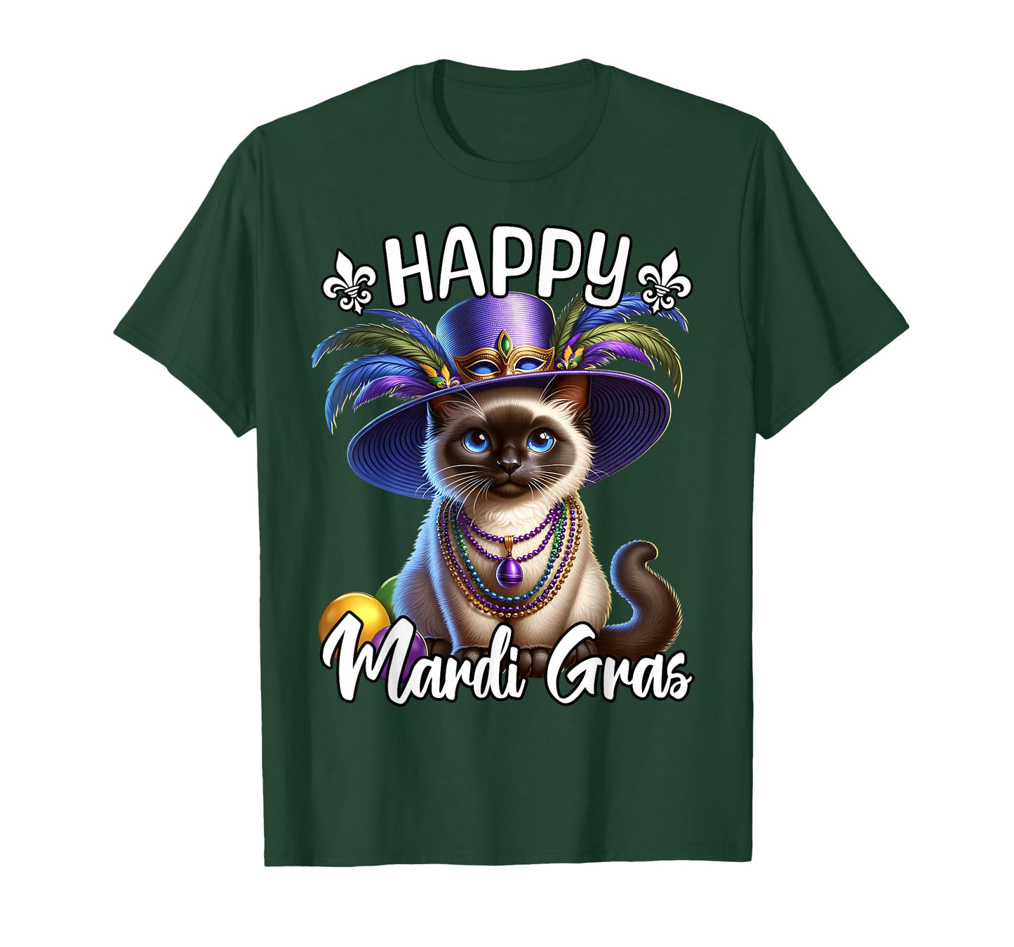 Siamese Cat Happy Mardi Gras Siamese Cat T-Shirt
