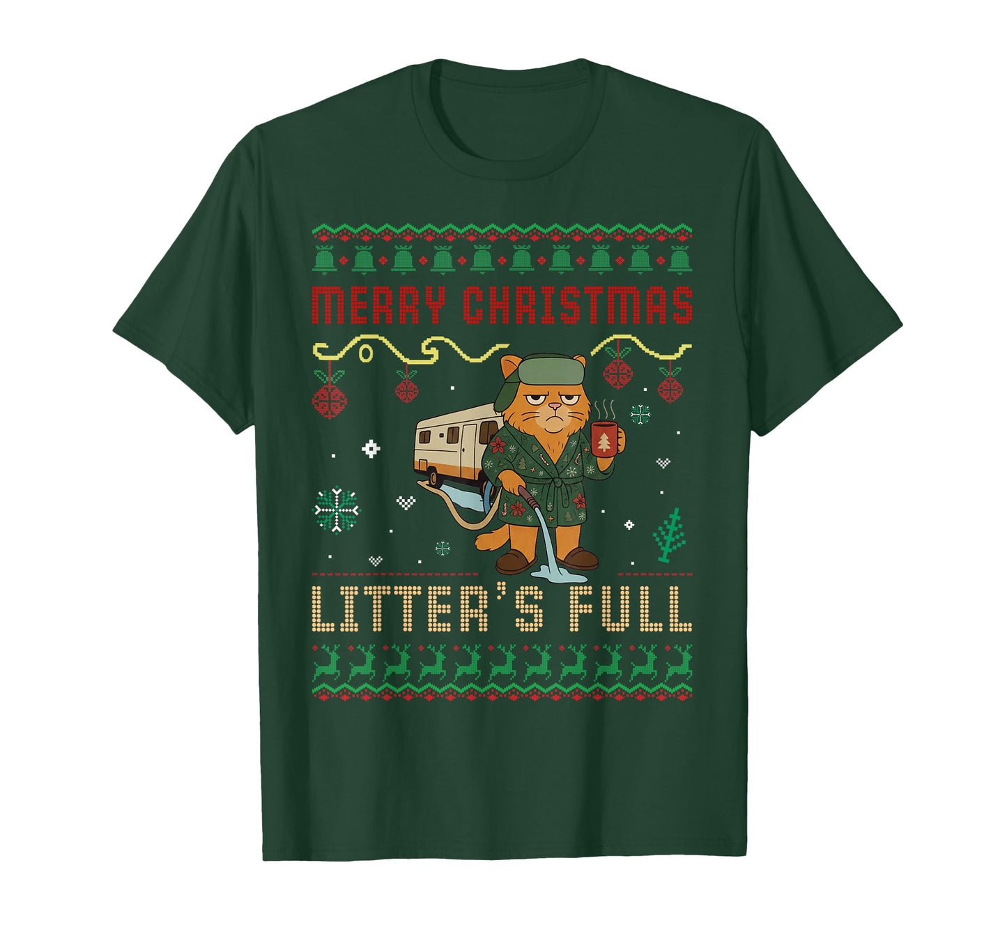 Merry Christmas Litter’s Full Funny Cat Xmas Ugly Sweaters T-Shirt