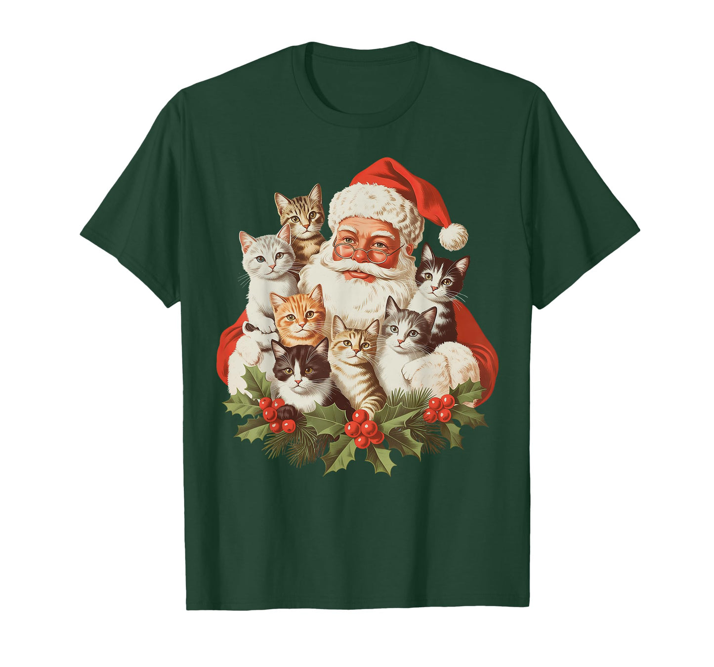 Santa Claus and Kittens Cats Christmas T-Shirt